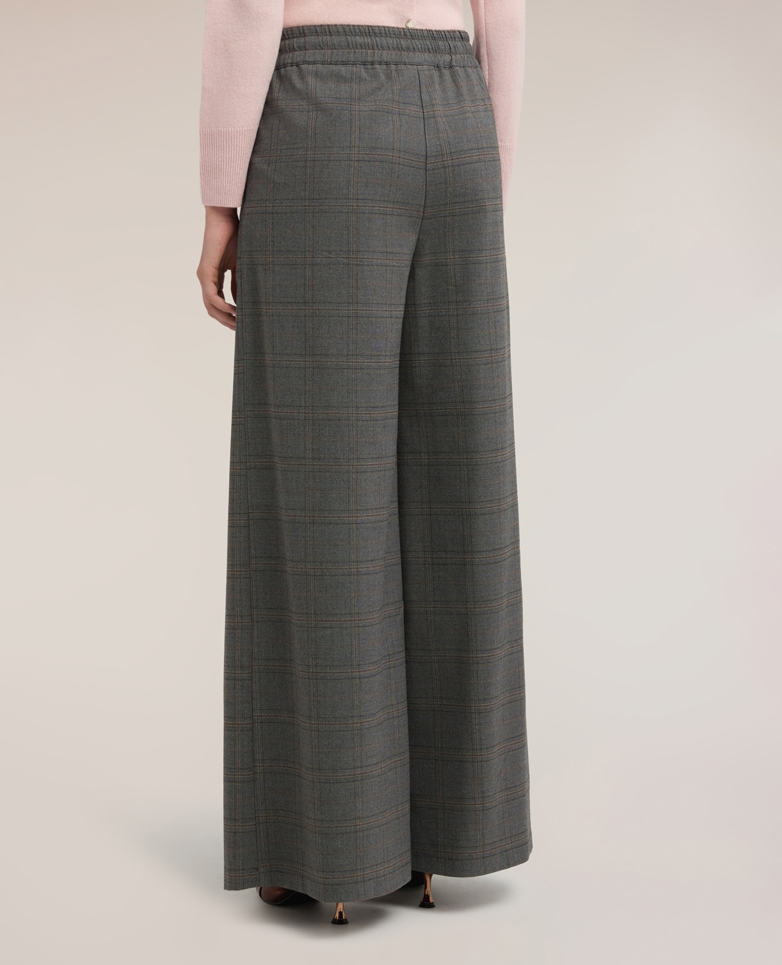 Imagen 2 de Pantalones de mujer palazzo estampado check corte regular cintura elástica con cordón - Motivi - Gris Gris