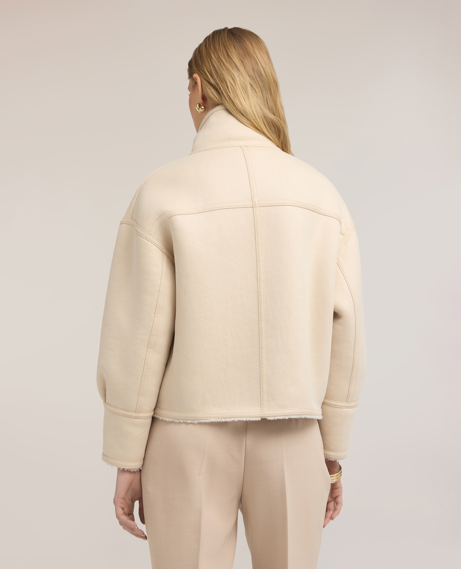 Imagen 2 de Chaqueta de mujer con cuello alto y botones forrados tela regular cierre con botones forrados - Motivi - Blanco Blanco