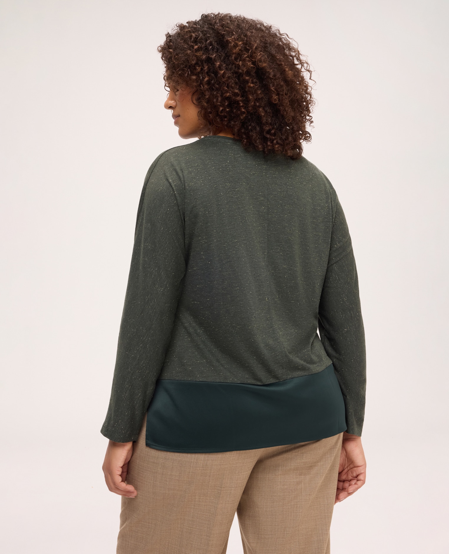 Camiseta de mujer bimaterial en jersey lúrex diseño bimaterial con suela - Fiorella Rubino - Verde militar Verde militar-2