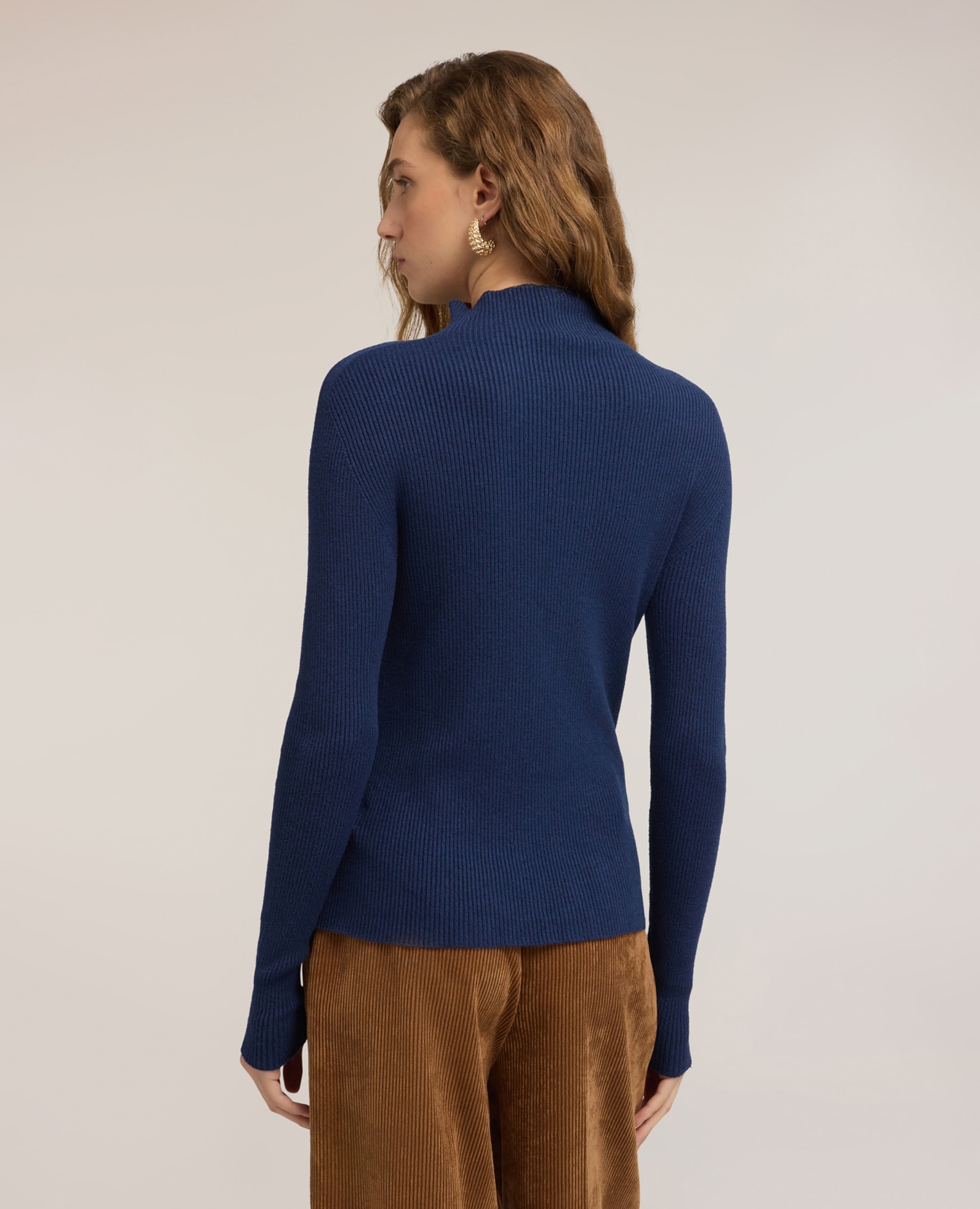 Imagen 2 de Jersey de mujer de cuello alto acanalado en viscosa cuello vuelto mangas largas - Motivi - Azul Azul