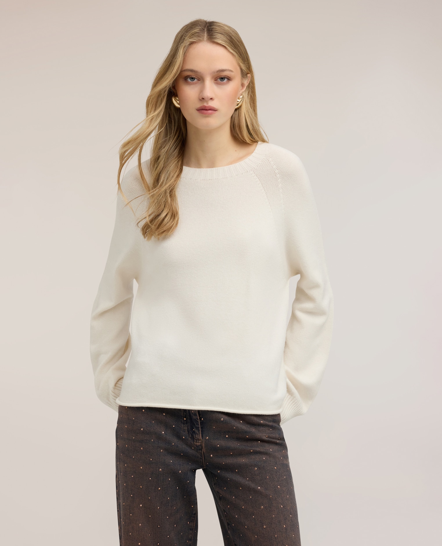 Imagen 1 de Camiseta de mujer de cuello redondo en mezcla de viscosa ajuste regular longitud media Blanco