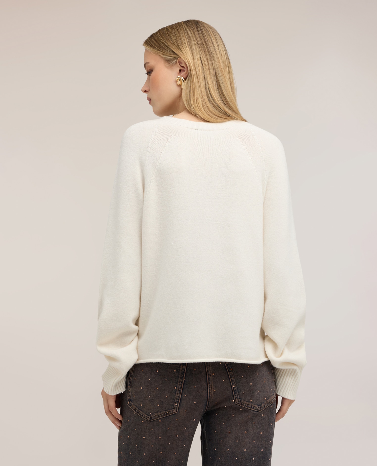 Imagen 2 de Camiseta de mujer de cuello redondo en mezcla de viscosa ajuste regular longitud media - Motivi - Blanco Blanco