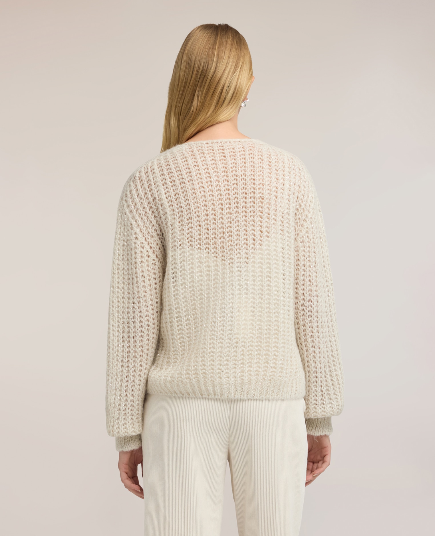 Imagen 2 de Cárdigan de mujer de punto mezcla de mohair con lentejuelas corte boxy largo medio - Motivi - Beige Beige