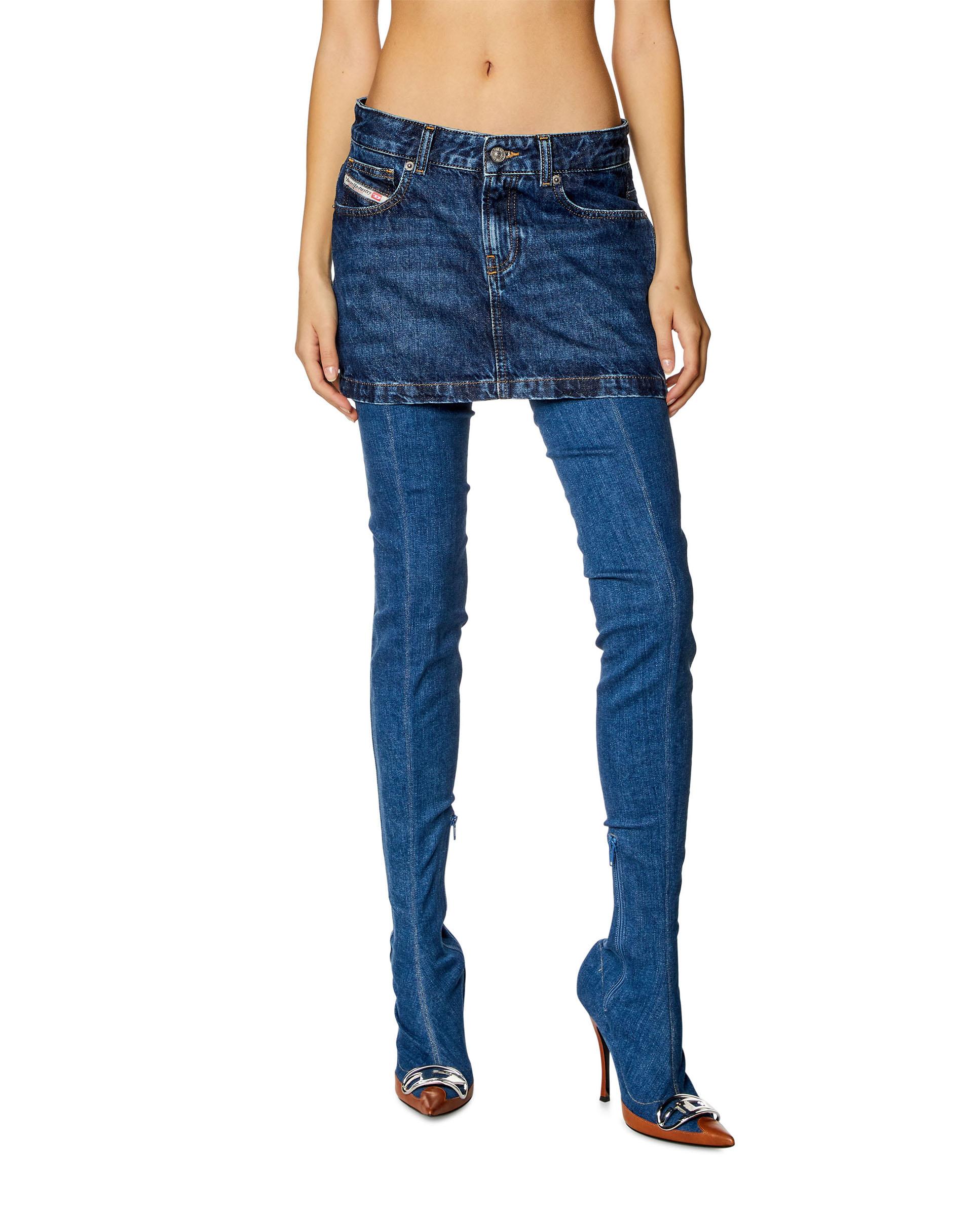 Falda corta en denim con cintura baja - Diesel - Azul denim Azul denim-2