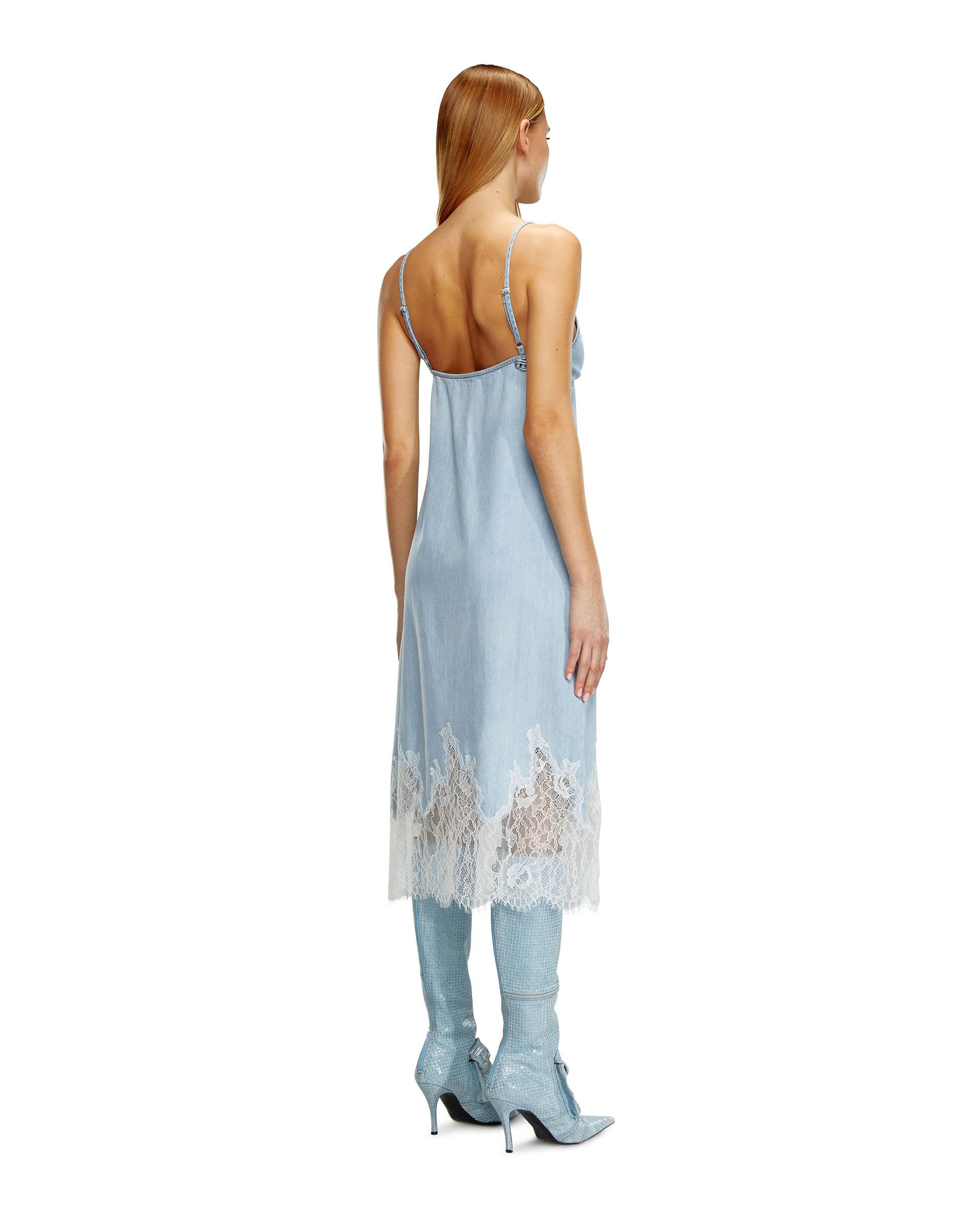 Vestido midi de tirantes con encaje - Diesel - Azul claro Azul claro-3