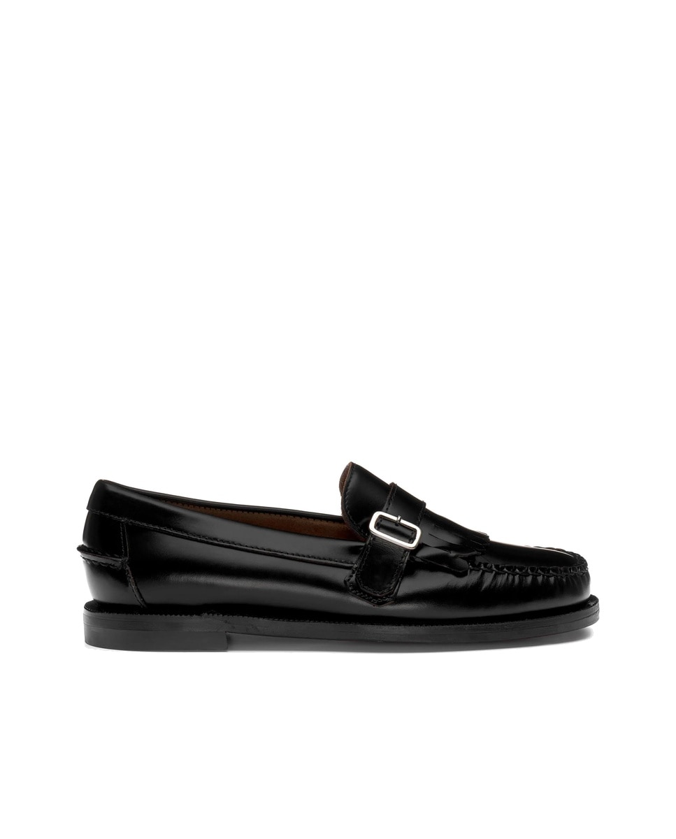 Imagen 0 de Mocasines de mujer de piel con flecos Negro