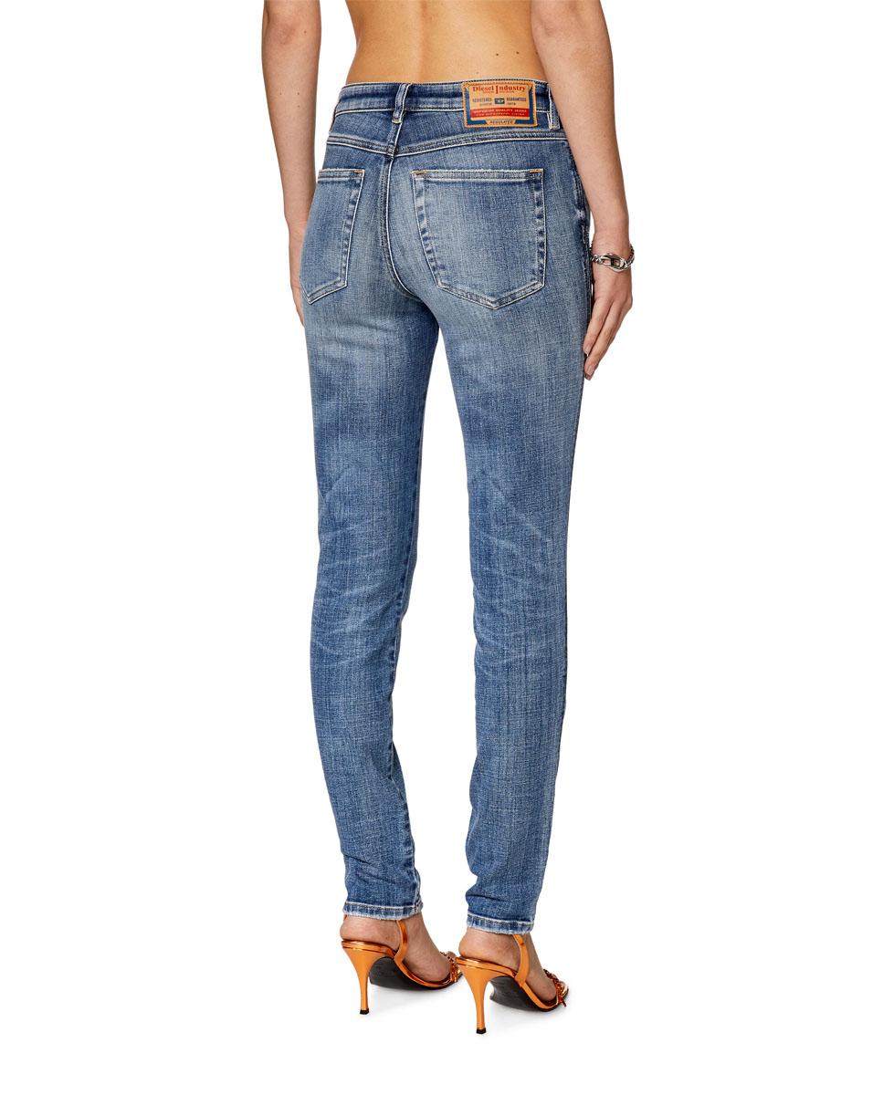 Vaquero pitillo de mujer de tiro bajo con efecto desgastado - Diesel - Azul Azul-2