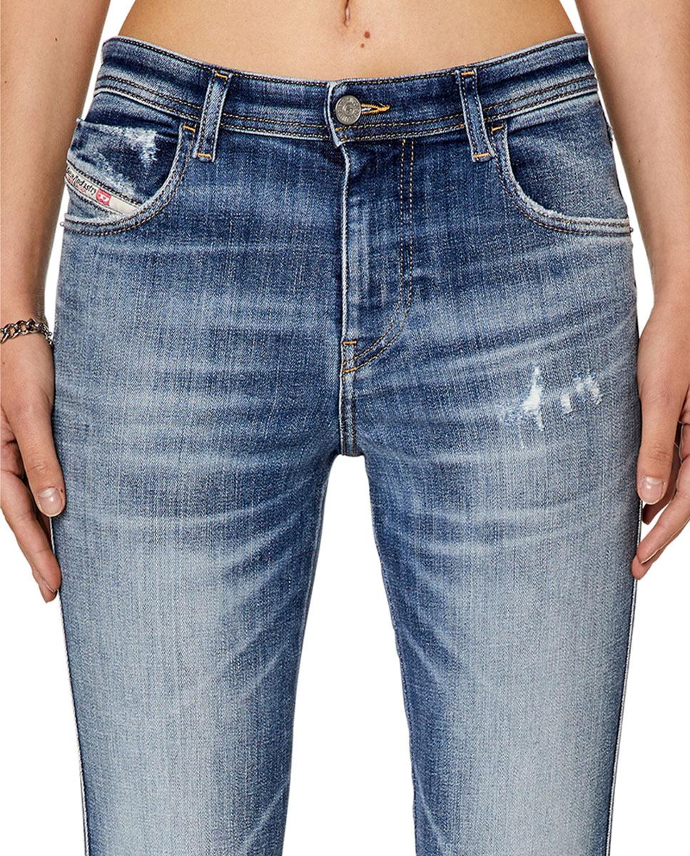 Vaquero pitillo de mujer de tiro bajo con efecto desgastado - Diesel - Azul Azul-3