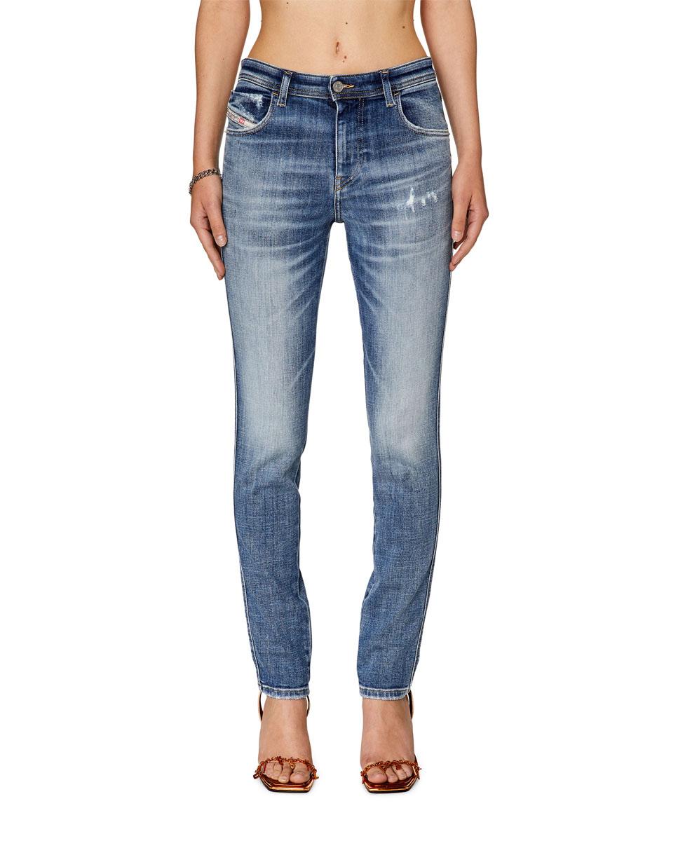 Vaquero pitillo de mujer de tiro bajo con efecto desgastado - Diesel - Azul Azul-4