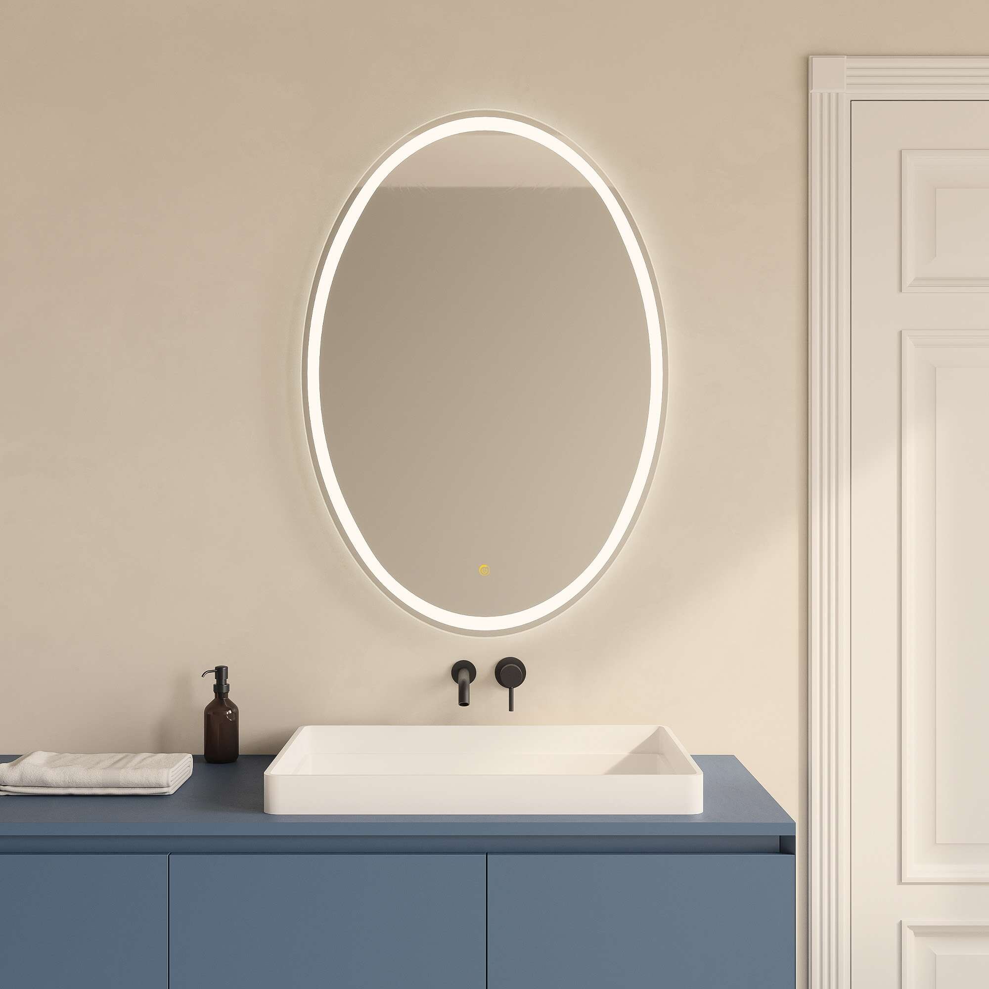 Imagen 2 de Espejo de baño capsula con antivaho y LED Oval Manillons Torrent - Blanco 70 x 100 cm Blanco