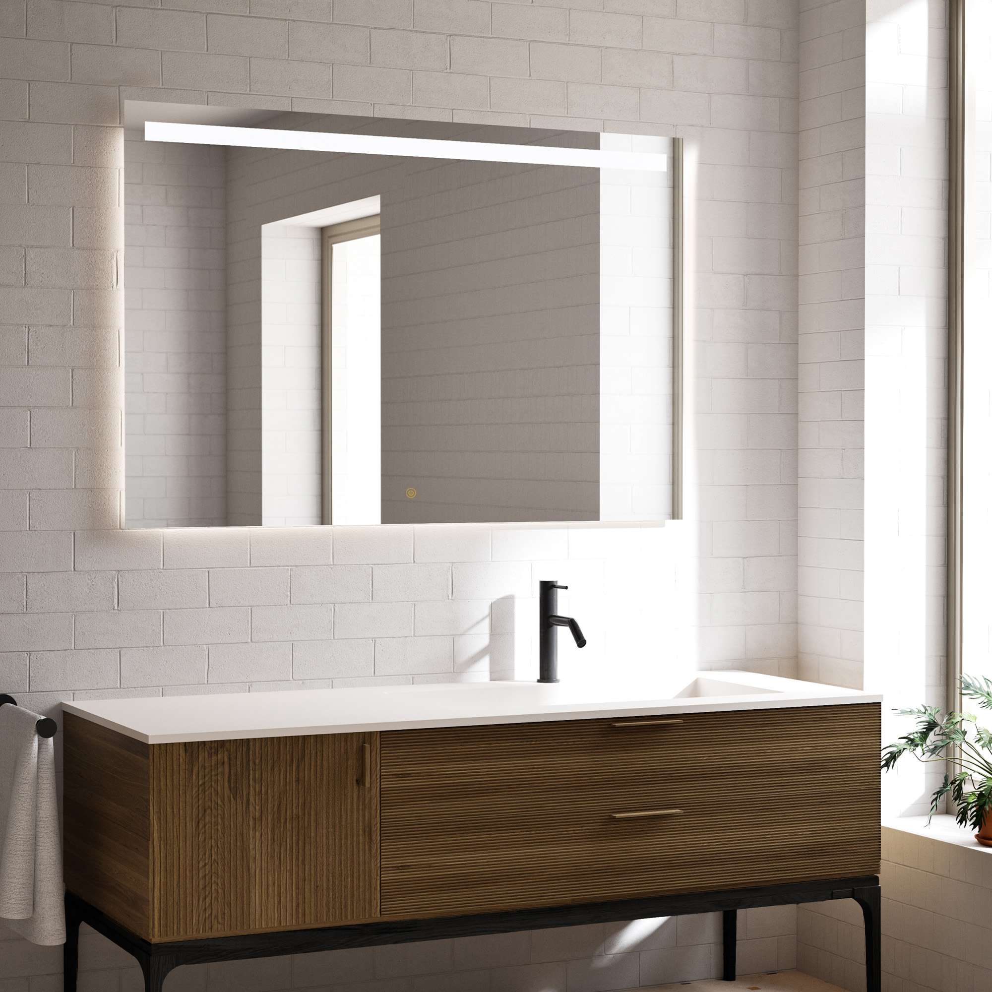 Imagen 2 de Espejo de baño con luz TRILED frontal y perimetral Marcus PLUS Manillons Torrent - 100 x 80 cm