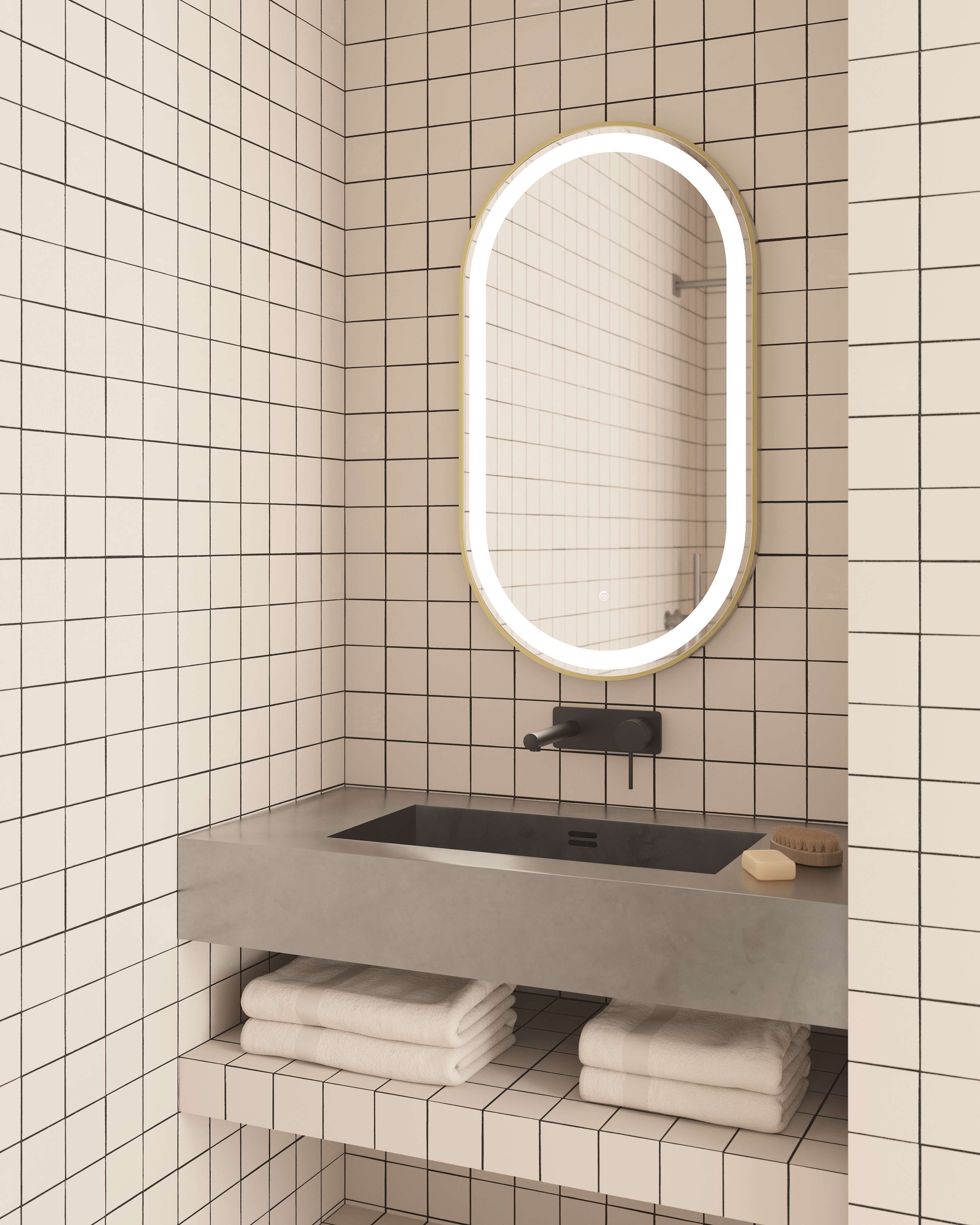 Imagen 2 de Espejo de baño con luz TRILED frontal Dante Manillons Torrent - Oro 90 x 50 cm Oro