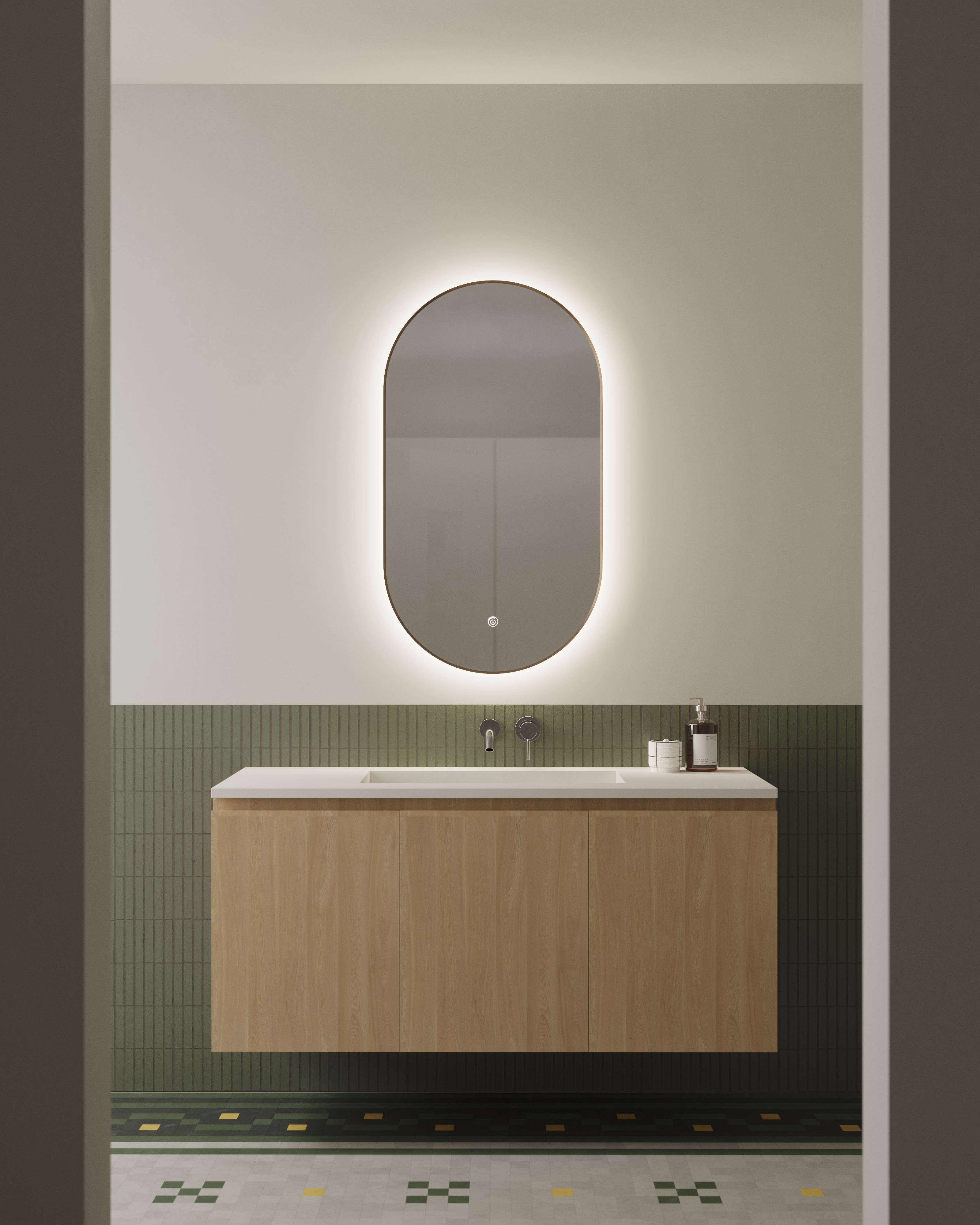 Imagen 3 de Espejo de baño con luz TRILED retroiluminada Haru Manillons Torrent - Bronce Mate 90 x 50 cm Bronce Mate