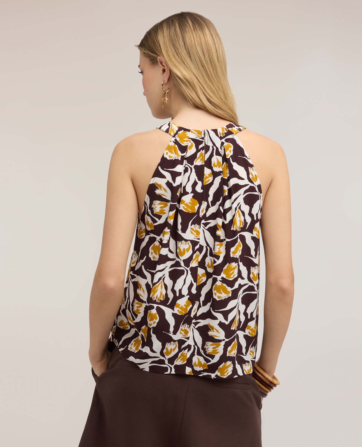 Top de mujer de viscosa con estampado y drapeado ajuste regular con drapeado frontal - Motivi - Marrón Marrón-2