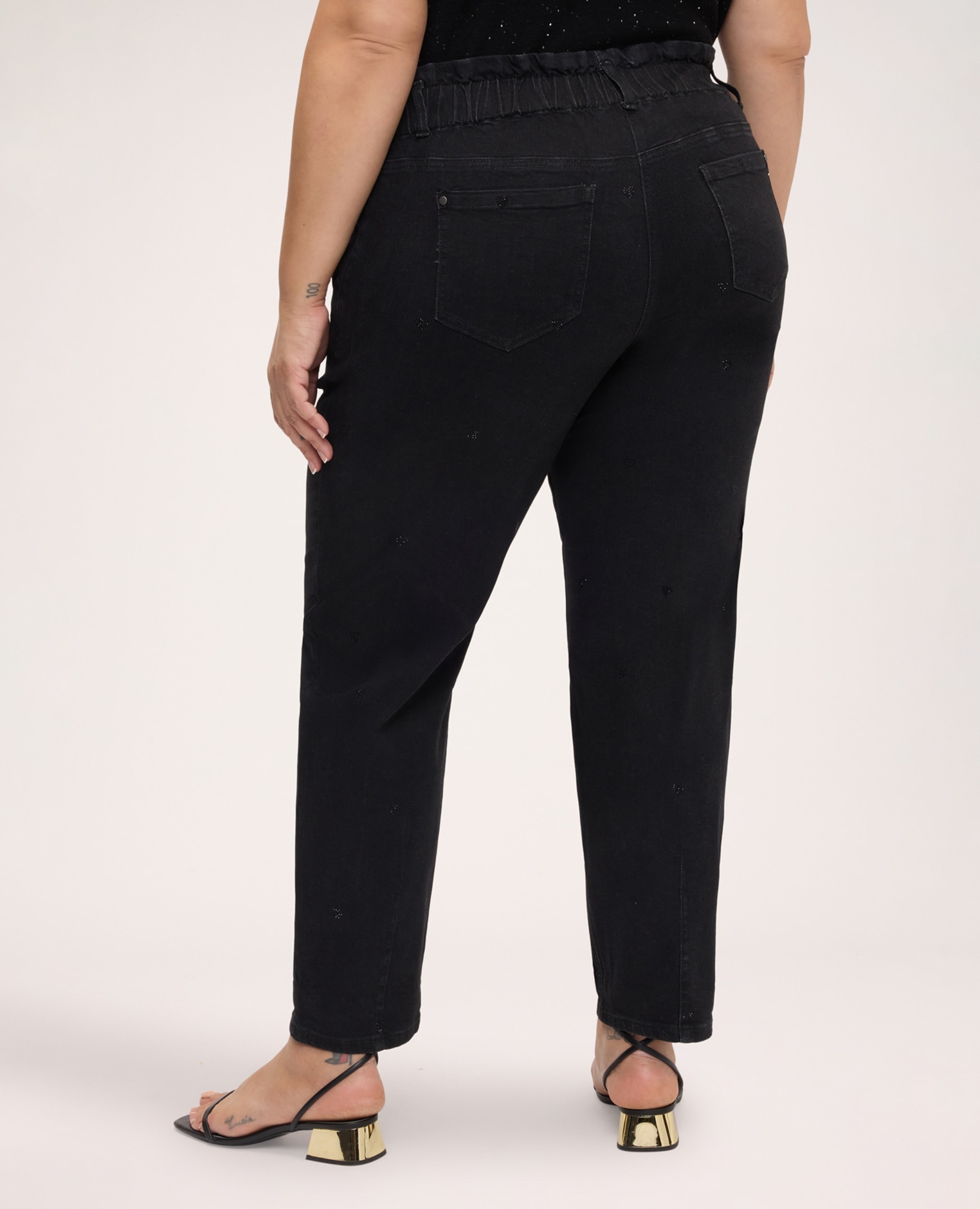 Jeans de mujer balloon negro con aplicaciones cierre con botones y cremallera delante y elástico en la cintura - Fiorella Rubino - Negro Negro-2
