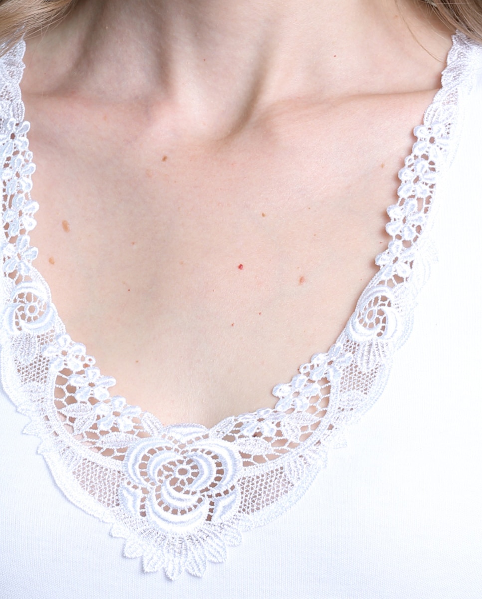 Camiseta interior de mujer sin mangas con macramé - Vittoria B. Intimo - Blanco Blanco-3