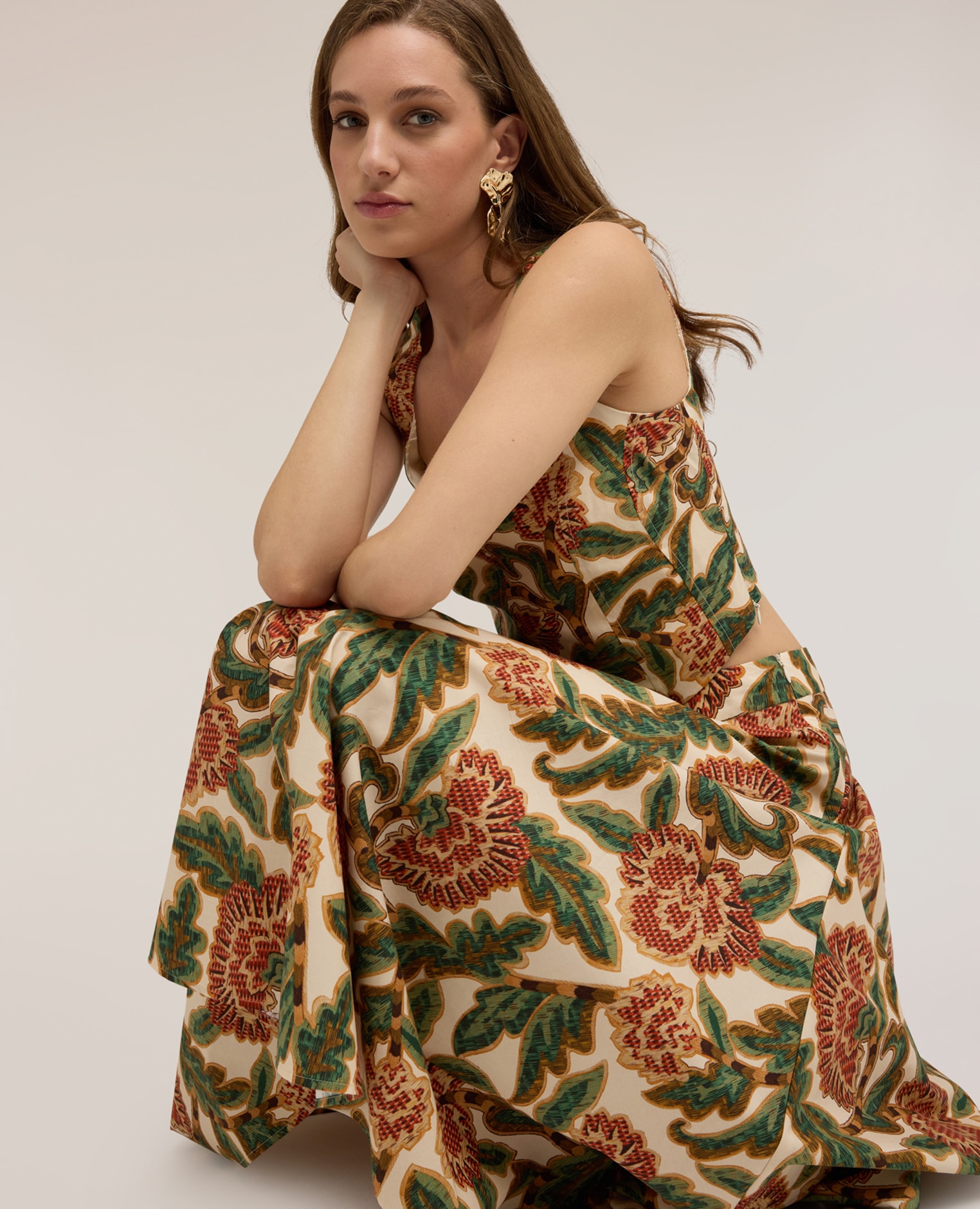 Falda de vuelo en popelín con estampado línea en a con ajuste amplio - Motivi - Verde Verde-4