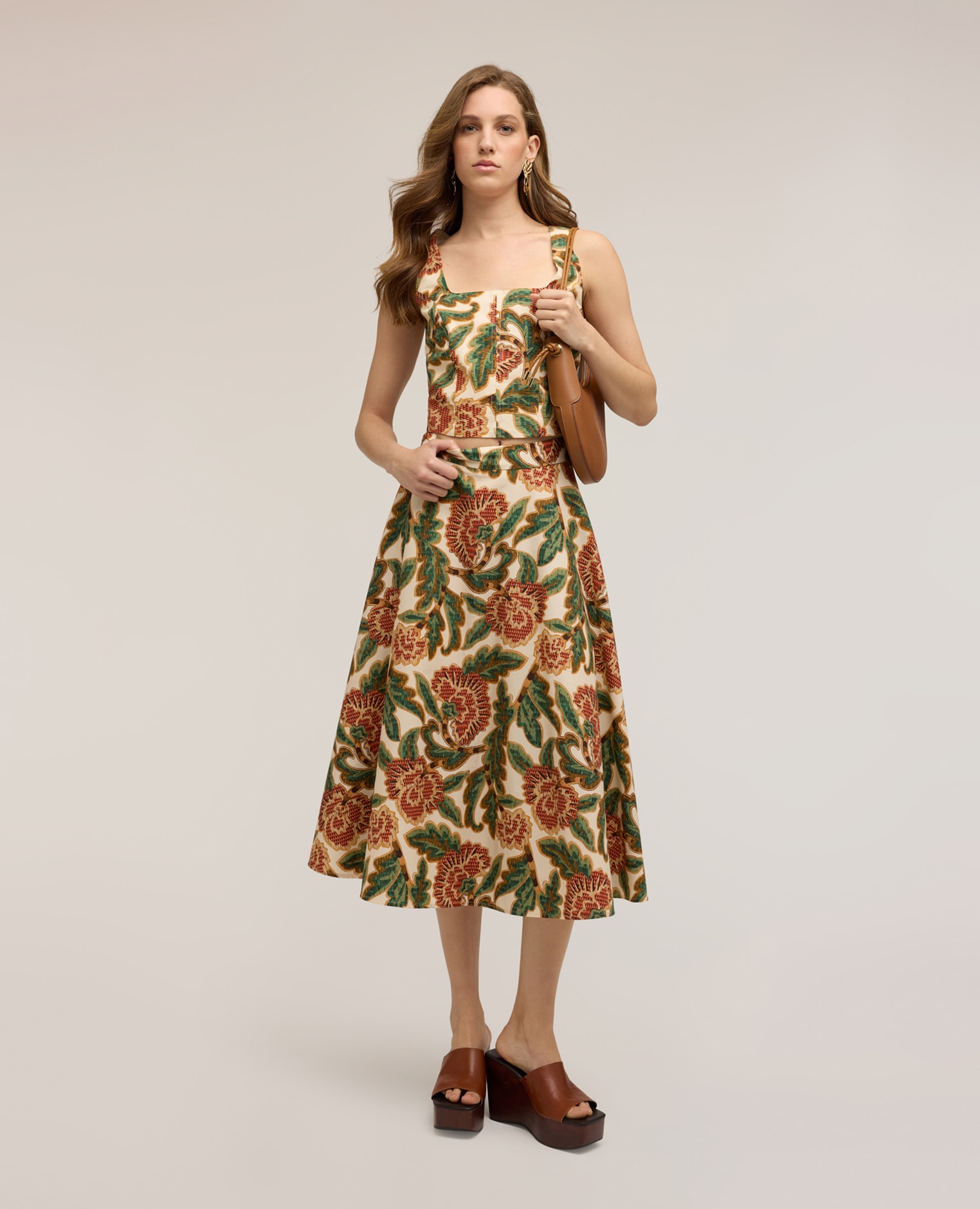 Top de mujer corto en popelín con estampado ajuste entallado cierre con cremallera lateral - Motivi - Verde Verde-3