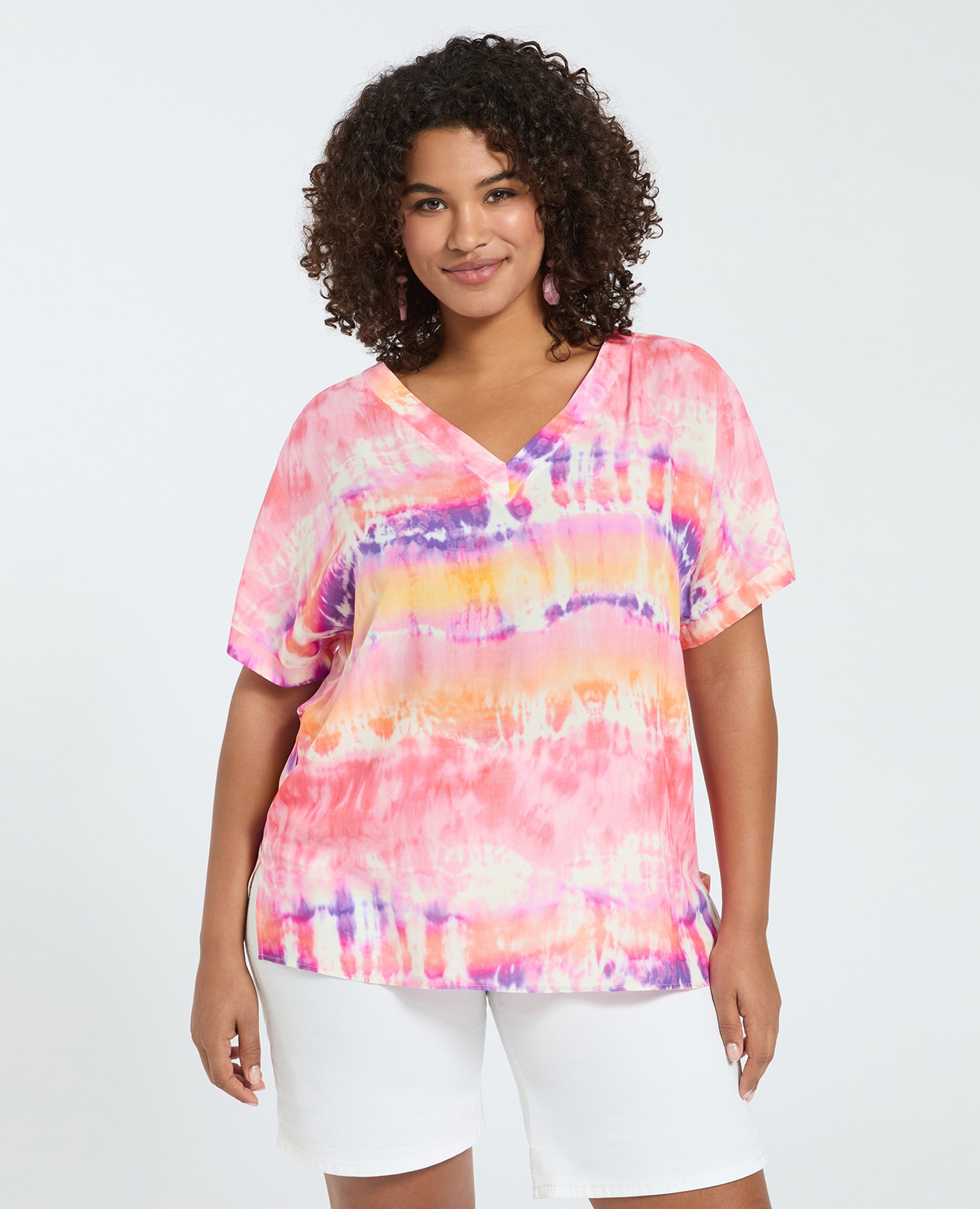 Blusa de mujer tie-dye de viscosa efecto tie-dye para un toque vibrante fresco y ligero para una sensación agradable sobre la piel. - Fiorella Rubino - Fucsia Fucsia-1