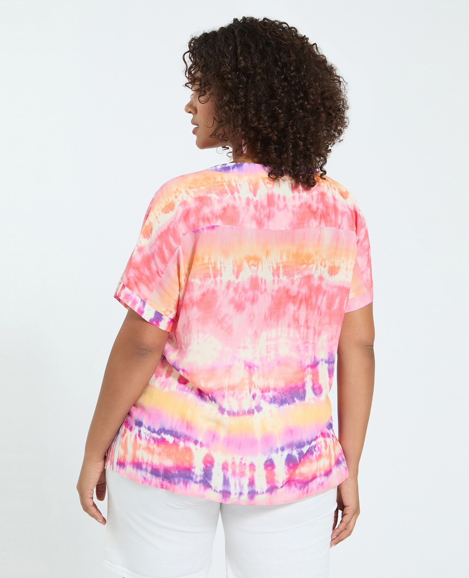 Blusa de mujer tie-dye de viscosa efecto tie-dye para un toque vibrante fresco y ligero para una sensación agradable sobre la piel. - Fiorella Rubino - Fucsia Fucsia-2