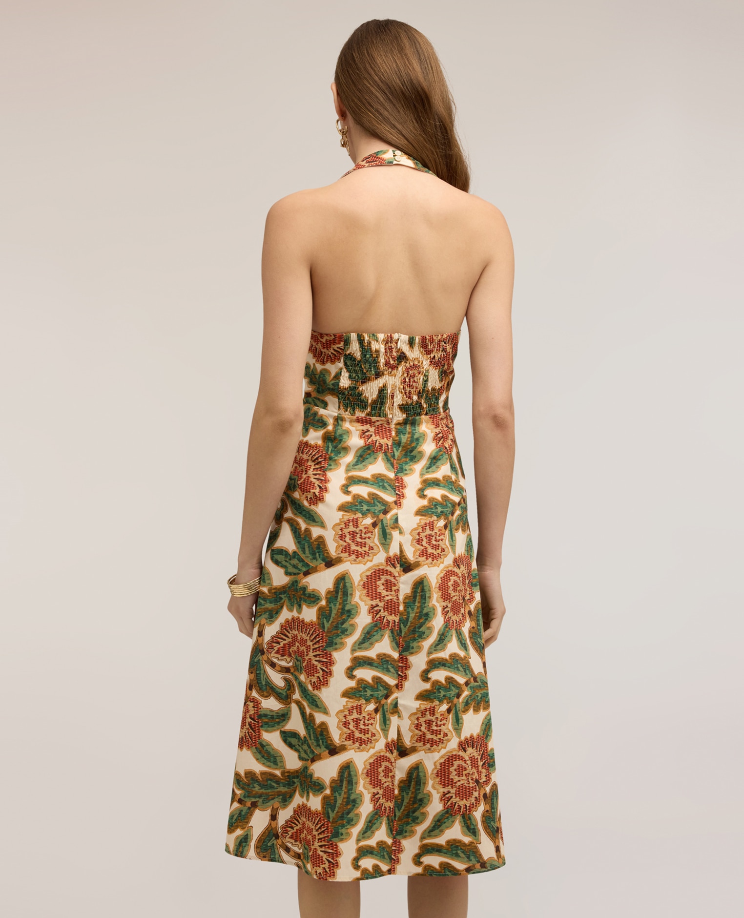 Vestido de popelín con estampado floral escote halter con atadura al cuello cierre posterior con cremallera - Motivi - Verde Verde-2