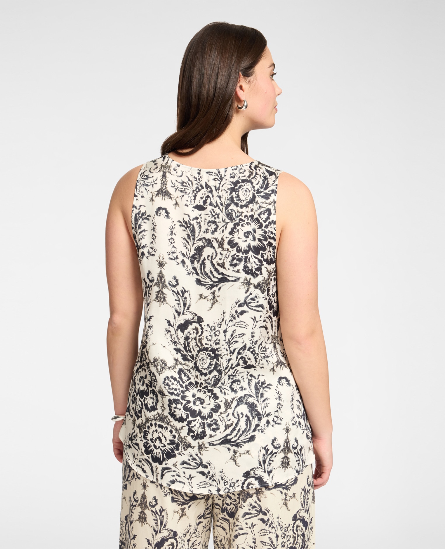Top de mujer estampado en raso de viscosa ajuste regular y escote en v - Elena Miró - Negro Negro-2