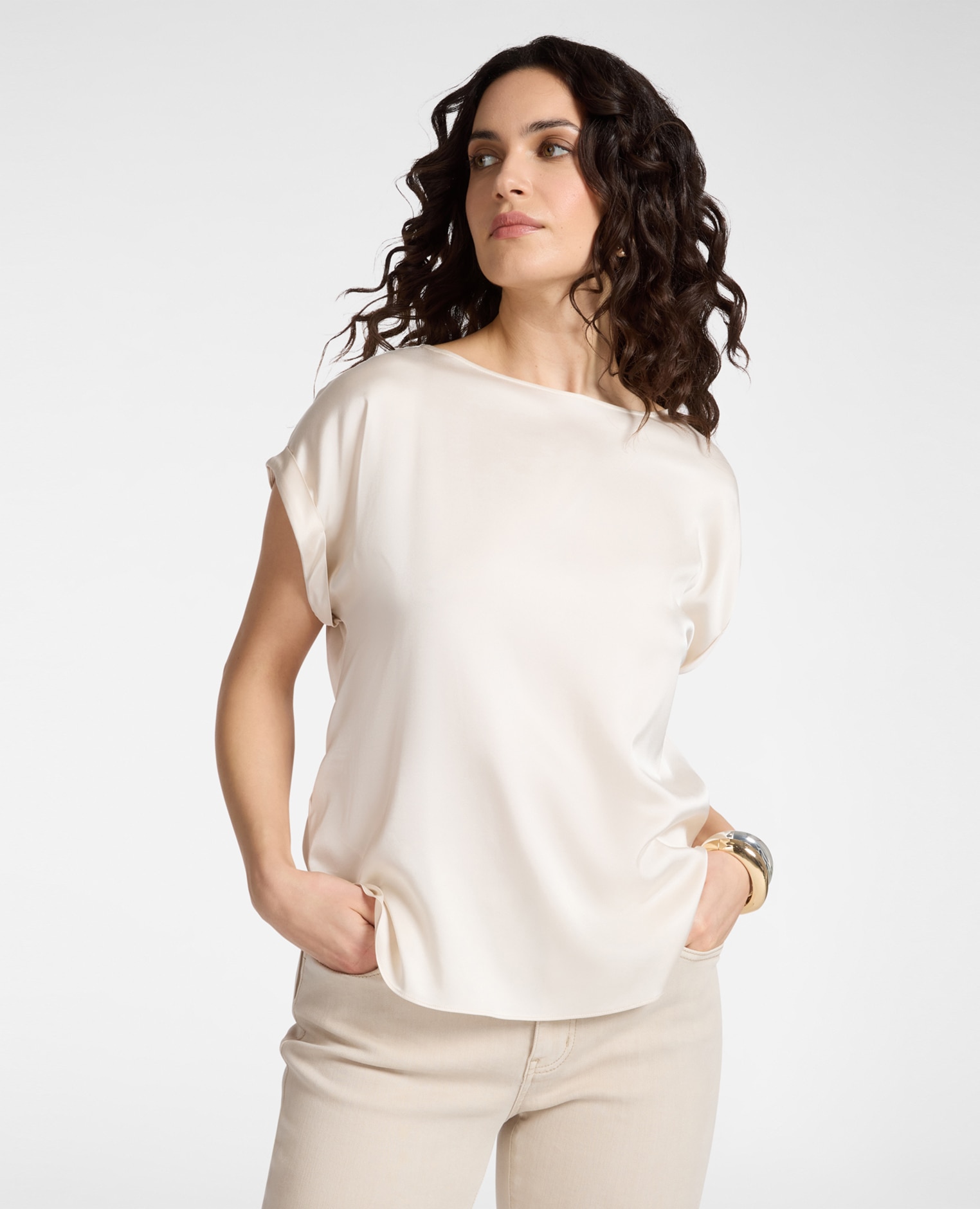 Elena Miró - Blusa de mujer de satén con línea recta.