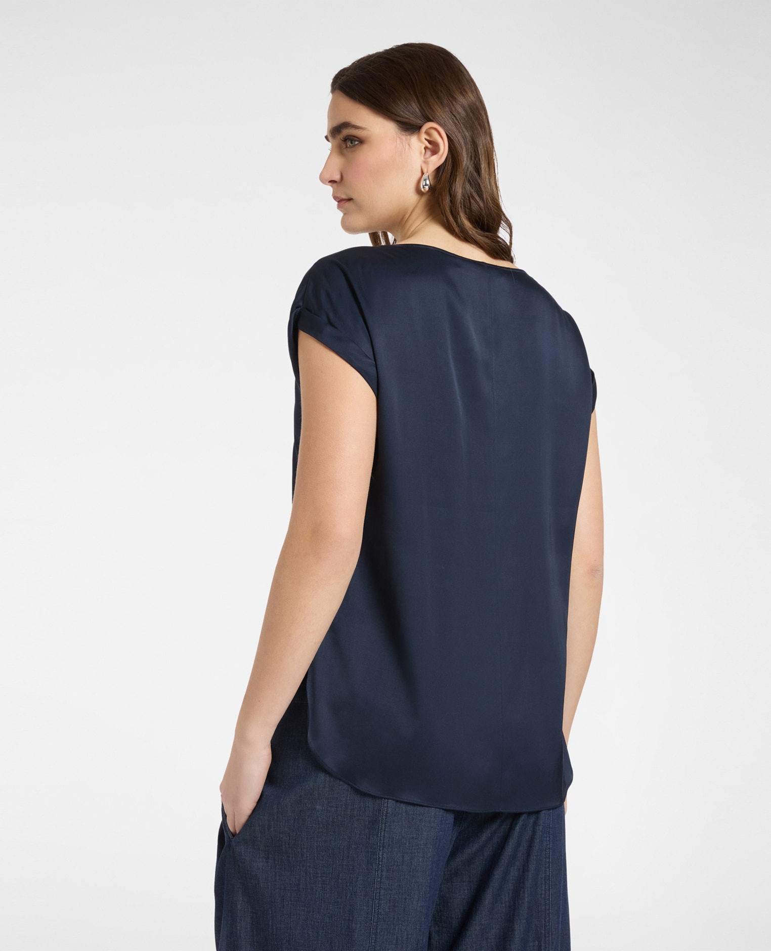 Imagen 2 de Blusa de mujer de satén ajuste regular con línea recta - Elena Miró - Azul Azul
