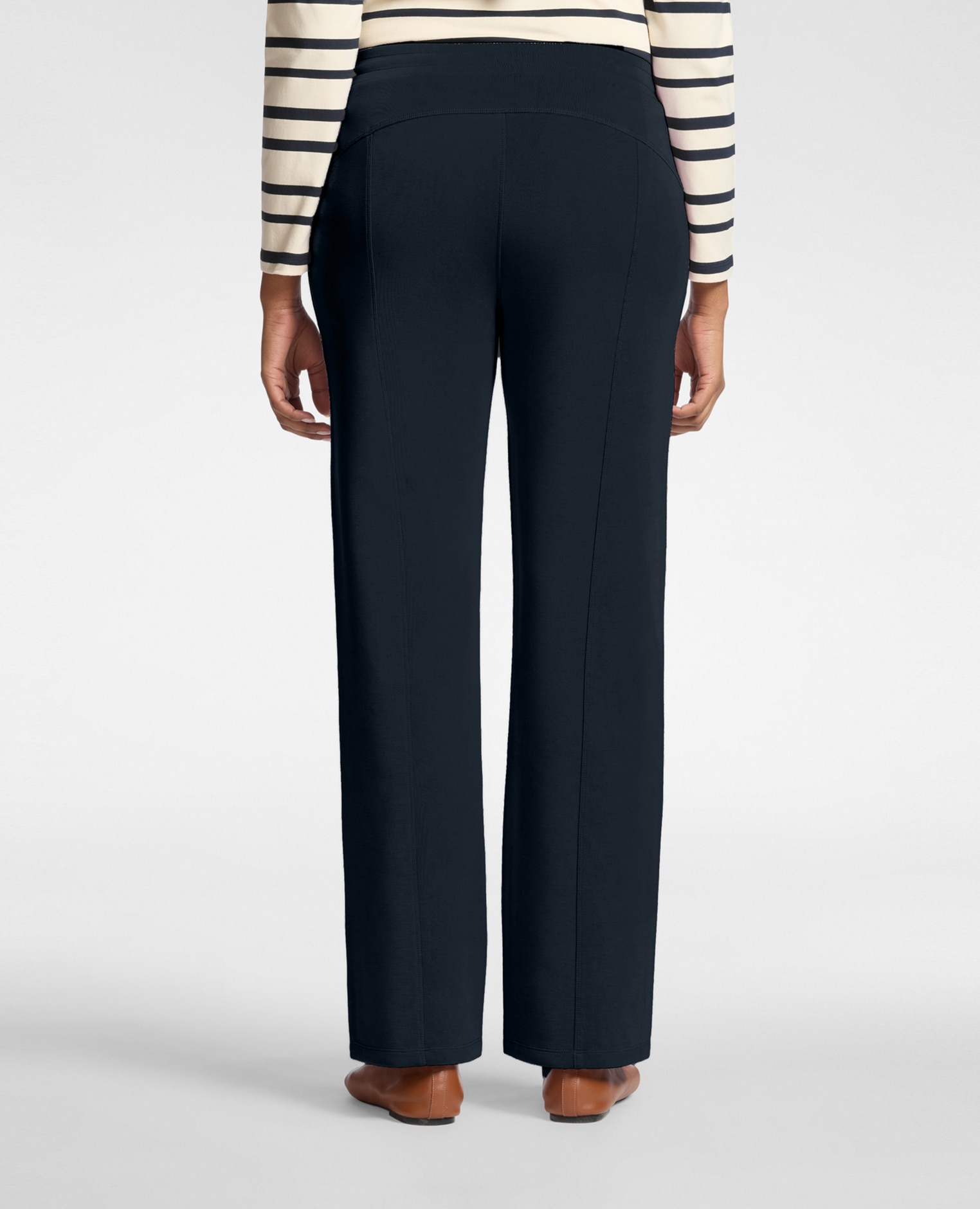 Pantalones de mujer palazzo en scuba ajuste jogger con banda elástica en la cintura - Elena Miró - Marrón Azul-2