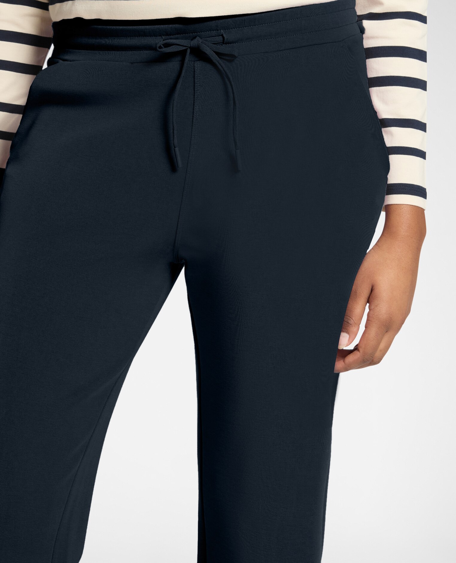 Pantalones de mujer palazzo en scuba ajuste jogger con banda elástica en la cintura - Elena Miró - Marrón Azul-4
