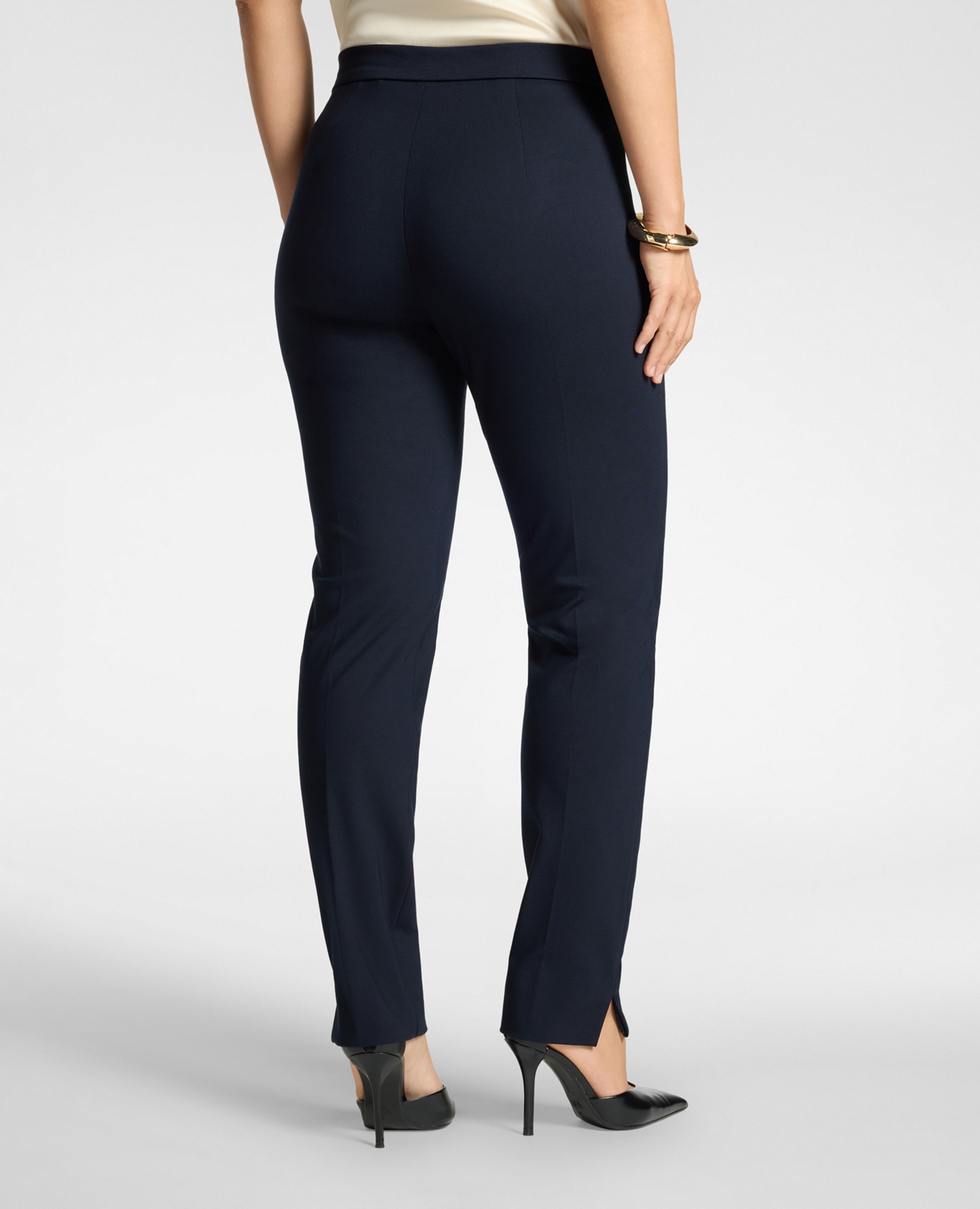 Pantalones de mujer en punto milano ajuste slim con cierre de botón y cremallera - Elena Miró - Azul Azul-2