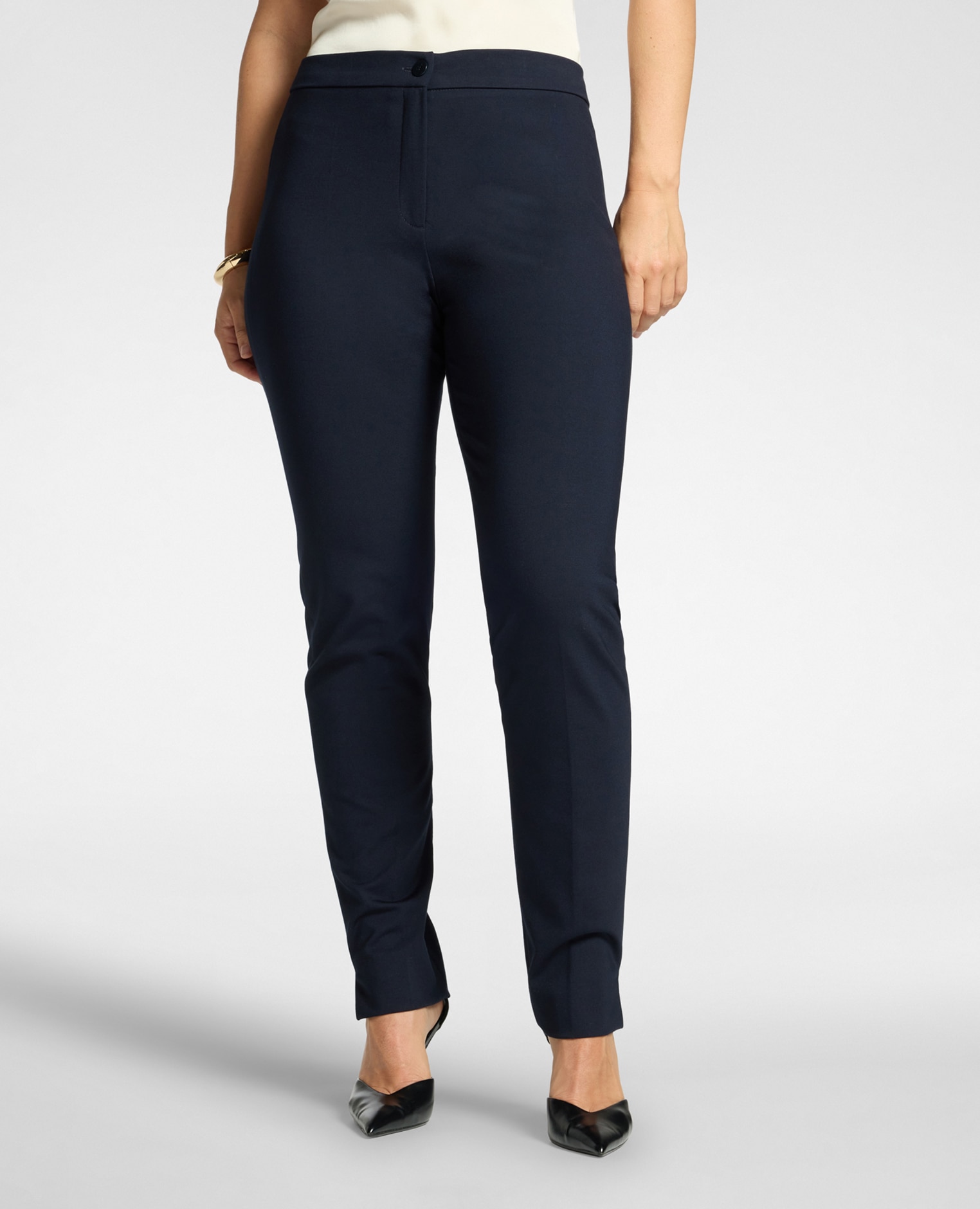 Pantalones de mujer en punto milano ajuste slim con cierre de botón y cremallera - Elena Miró - Azul Azul-3