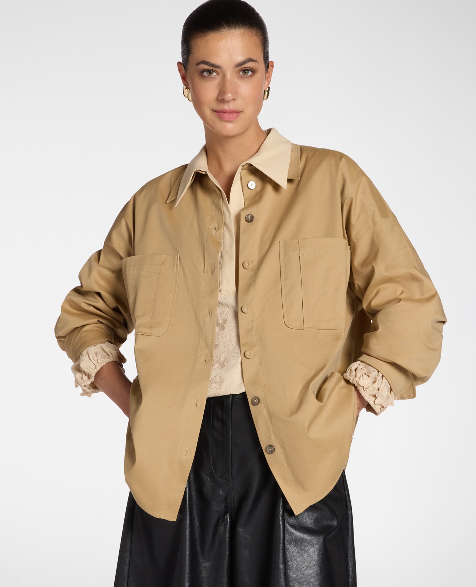 Elena Miró - Camisa de mujer larga en gabardina ajuste oversize.