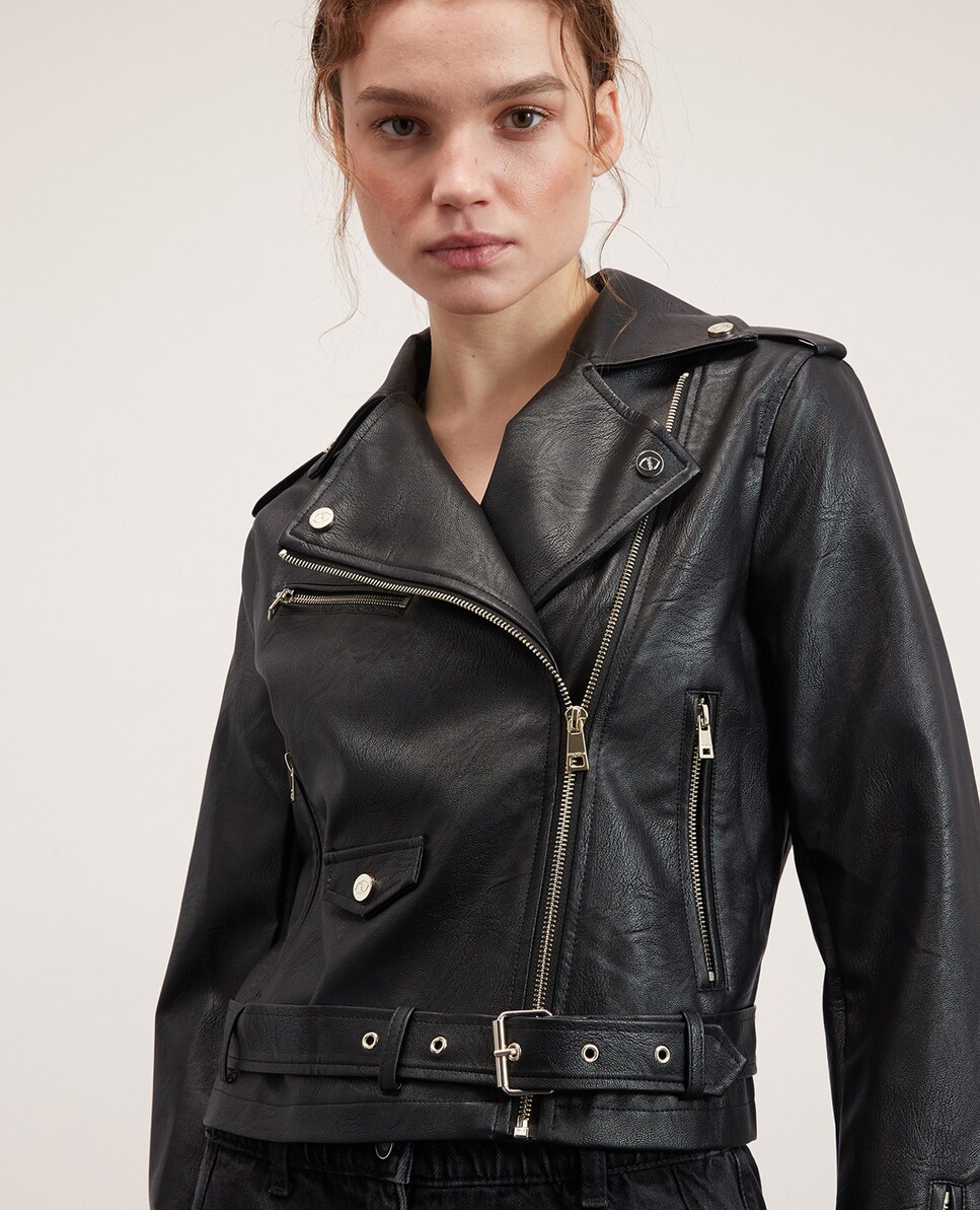 Cazadora de mujer biker efecto piel con cierre de cremallera 38/40 Negro