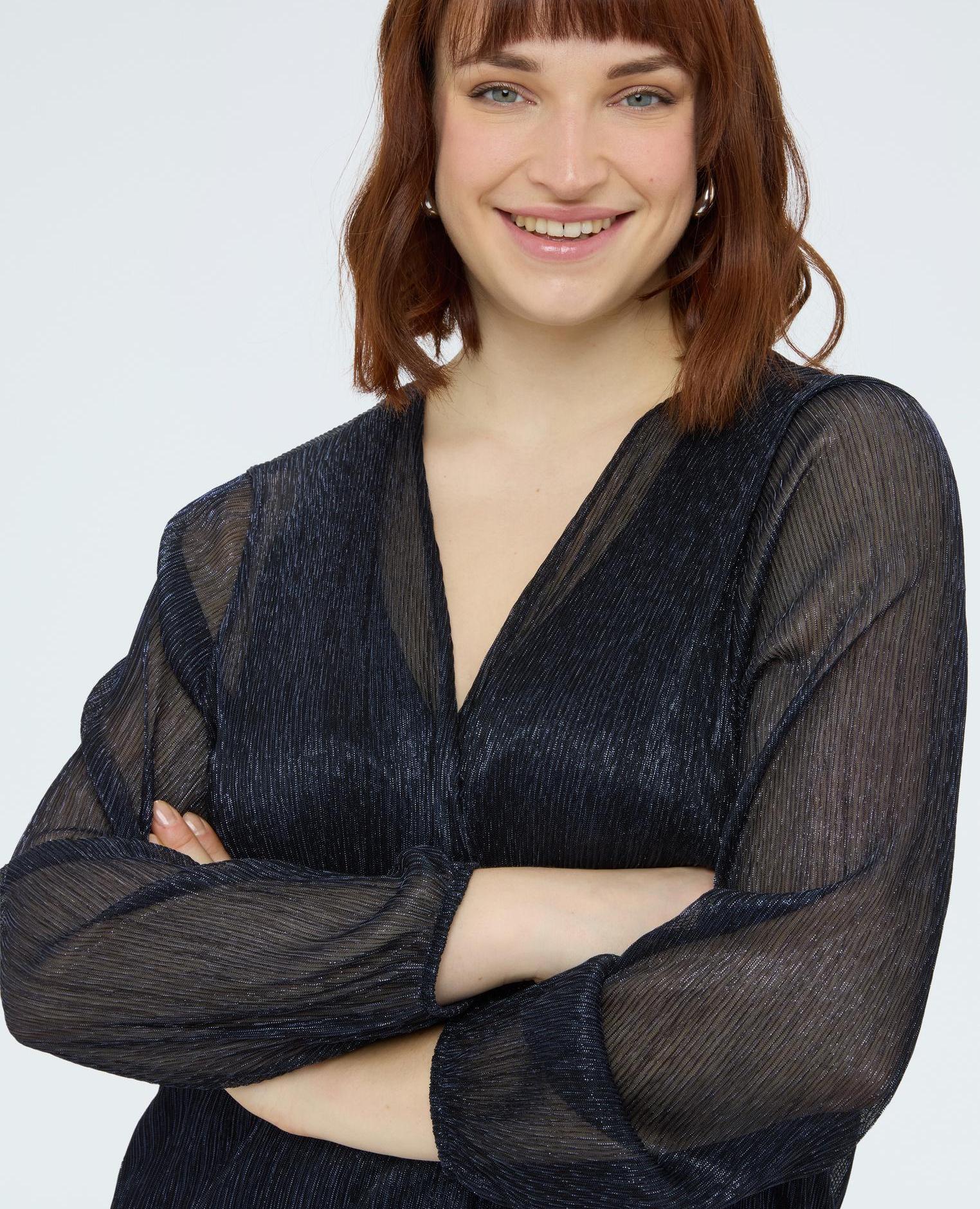 Cárdigan de mujer cubre hombros en plisado lurex - Fiorella Rubino - Azul Azul-3