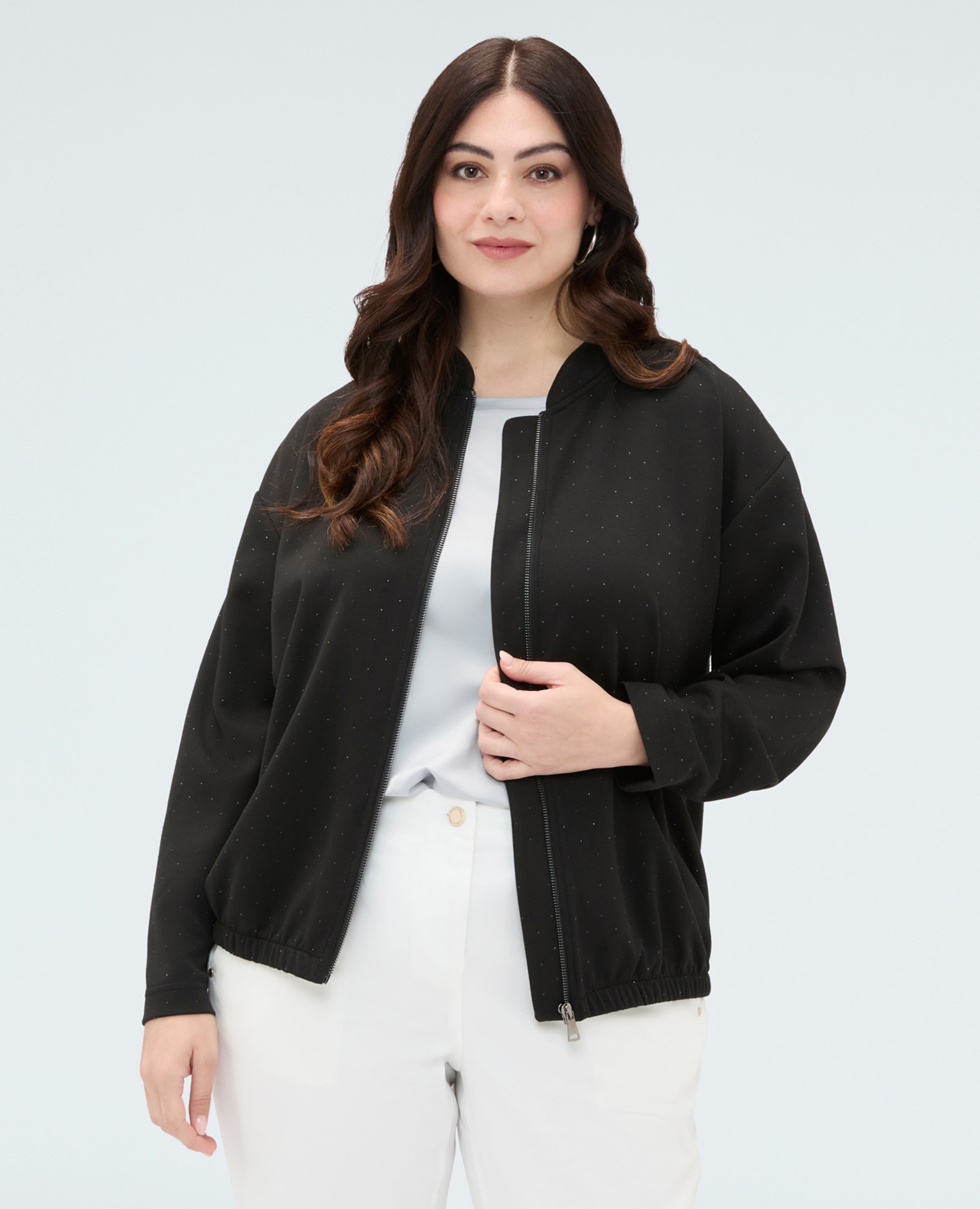 Fiorella Rubino - Sudadera de mujer en scuba con detalles brillantes mangas largas bolsillos y detalles luminosos.