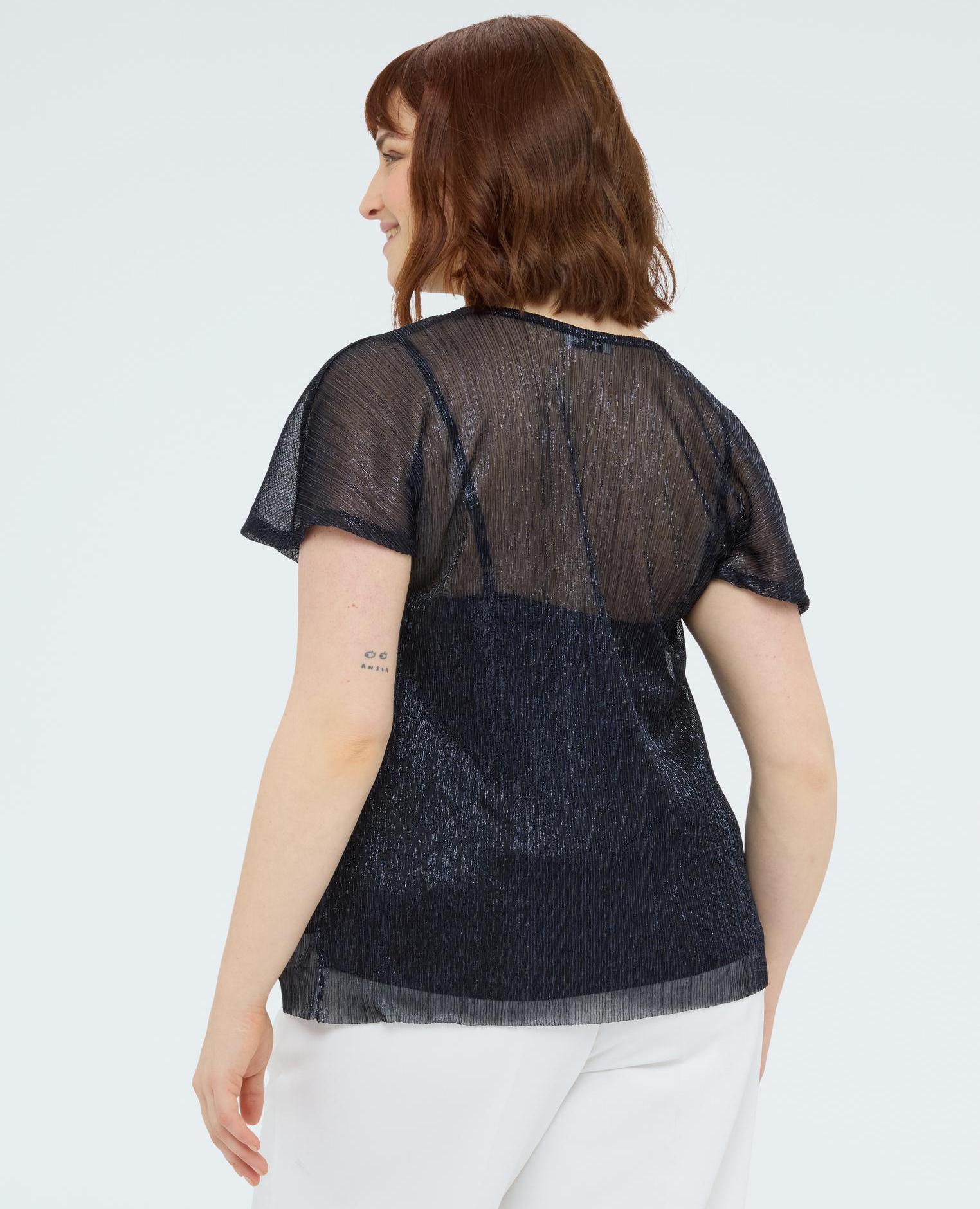 Camiseta de mujer de lúrex con escote suave - Fiorella Rubino - Azul Azul-2