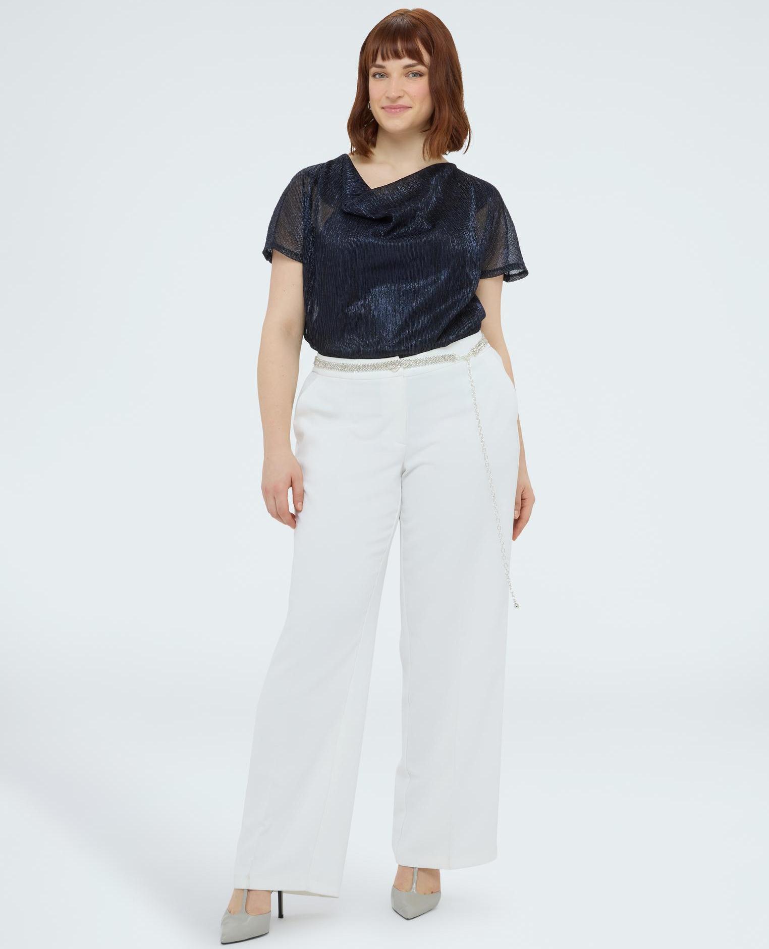 Camiseta de mujer de lúrex con escote suave - Fiorella Rubino - Azul Azul-3