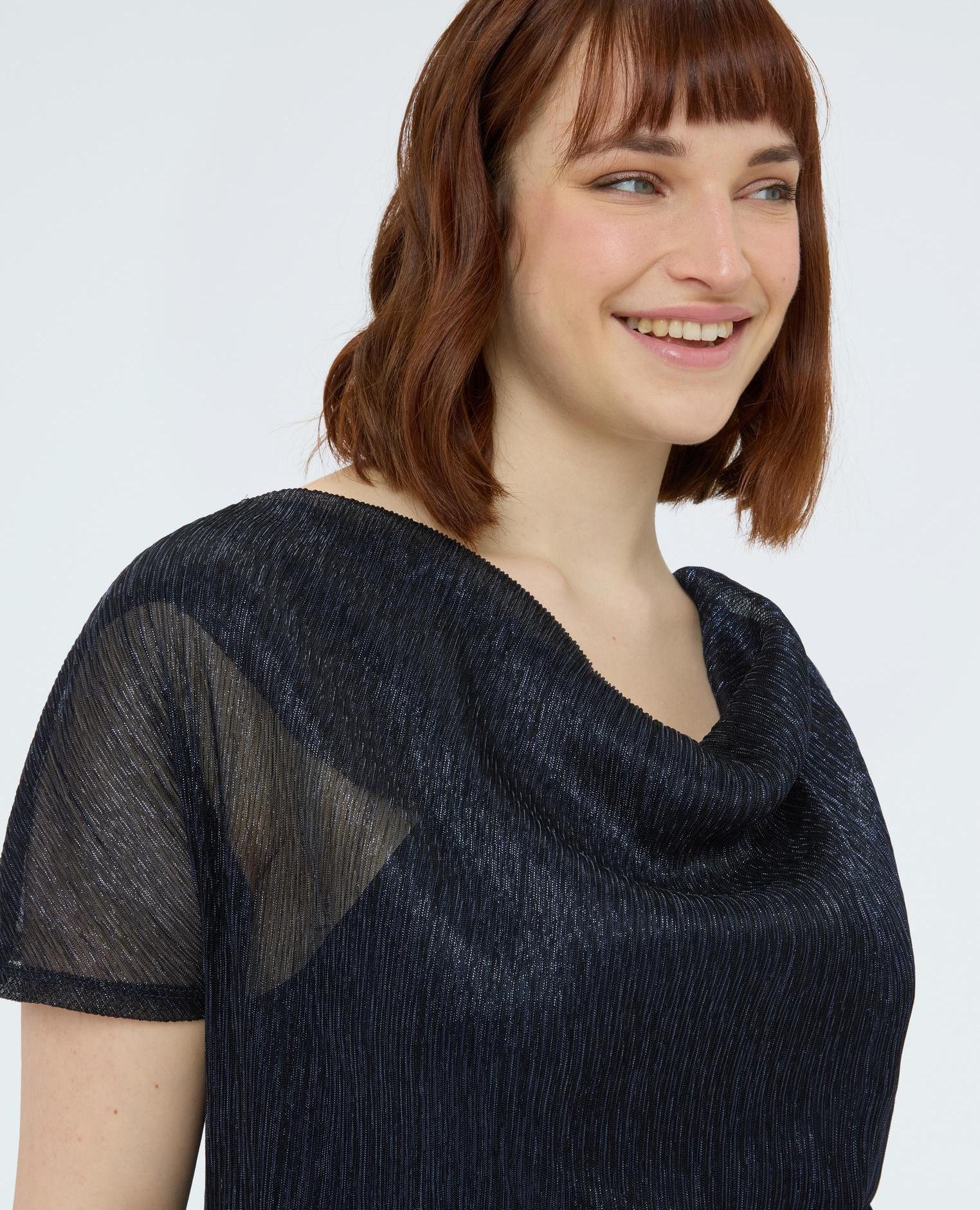 Camiseta de mujer de lúrex con escote suave - Fiorella Rubino - Azul Azul-4