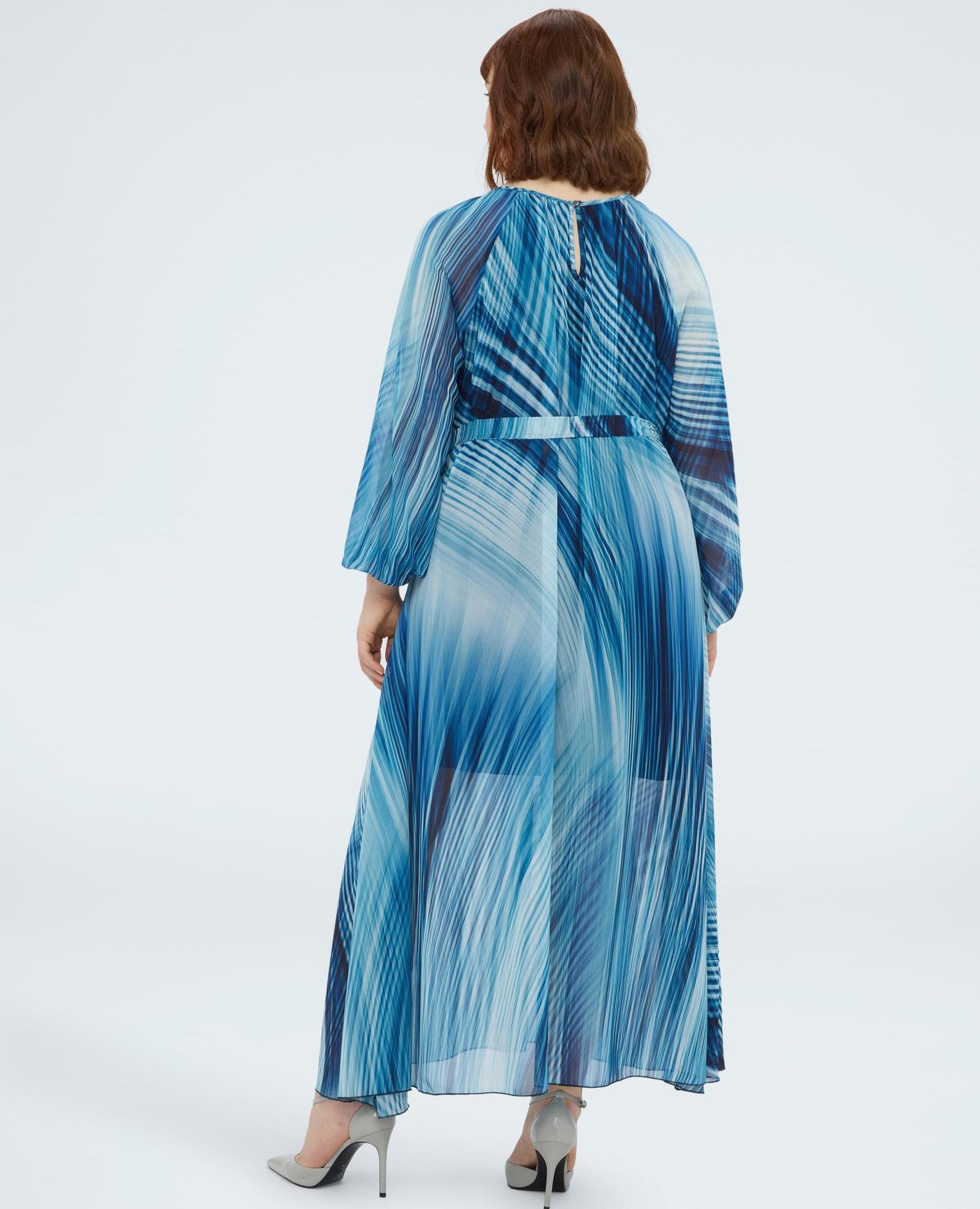 Vestido largo estampado escote con fruncidos centrales mangas largas - Fiorella Rubino - Azul Azul-2