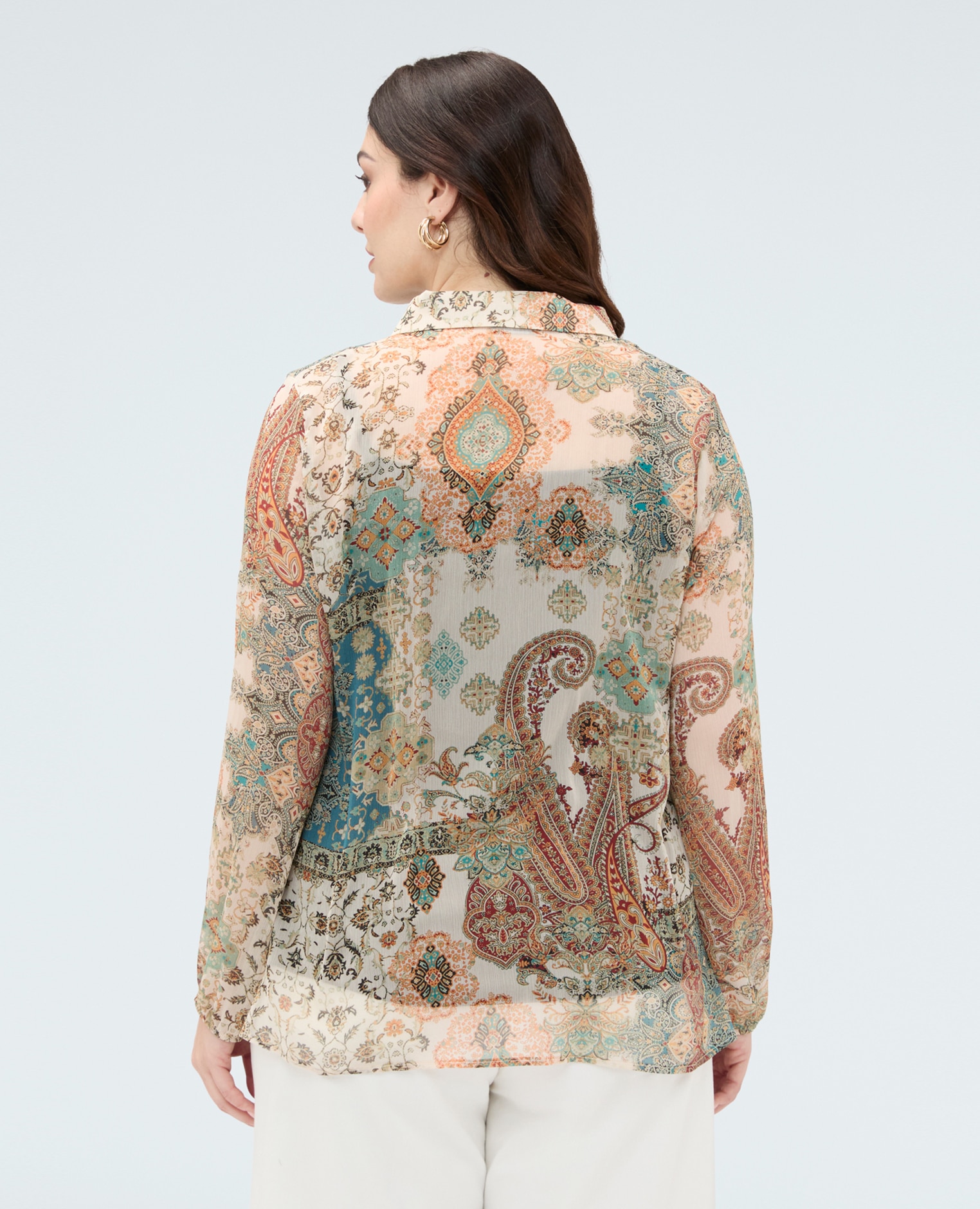 Camisa de mujer en georgette estampado paisley cierre con botones y mangas largas con elástico en el bajo - Fiorella Rubino - Beige Beige-2