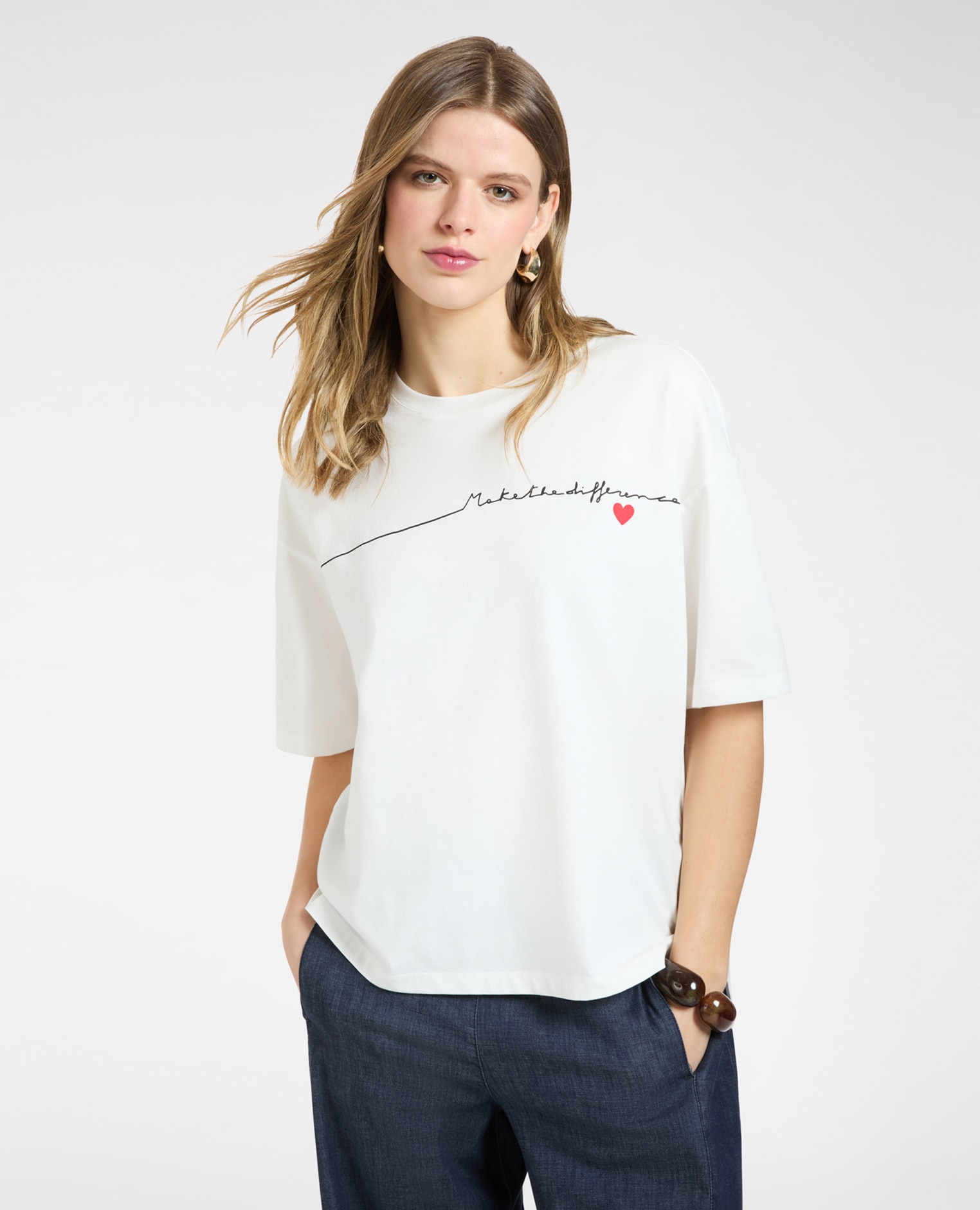 Elena Miró - Camiseta de mujer de algodón con estampado ajuste oversize y mangas cortas.