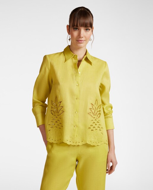 Imagen 0 de Camisa de mujer de lino con bordado calado