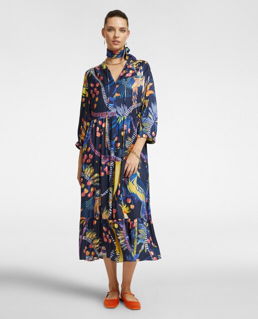 Imagen 0 de Vestido estampado tropical con volante