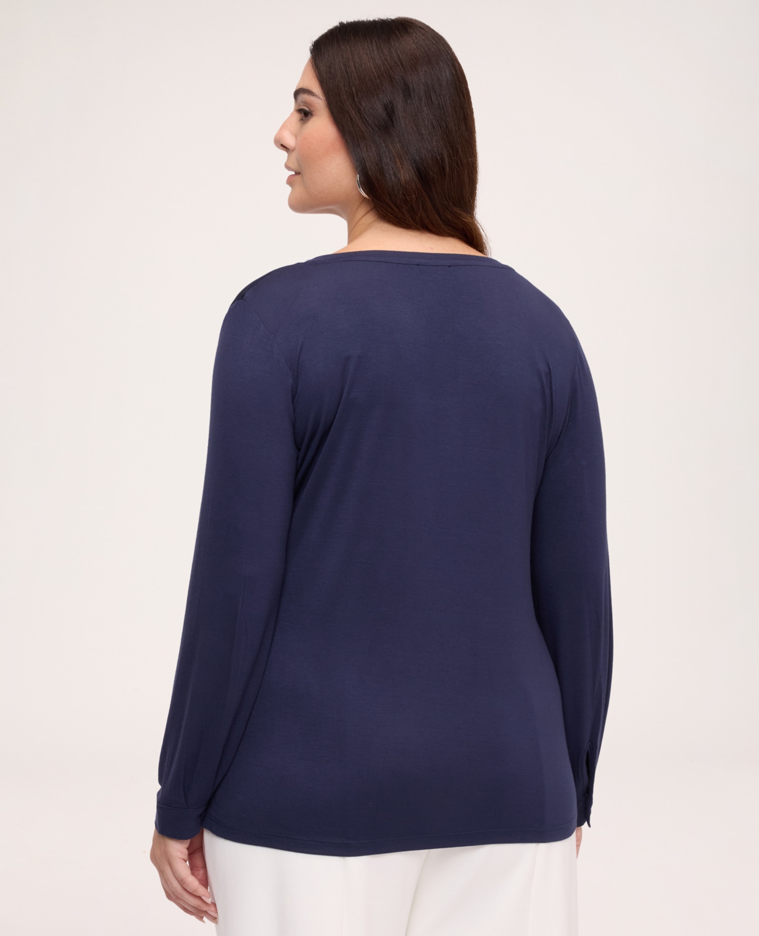 Camiseta de mujer con escote en v en dos tejidos ajuste y diseño para el máximo confort - Fiorella Rubino - Azul Azul-2