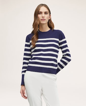 Kristen Jersey Oversized de Cuello Redondo a Rayas