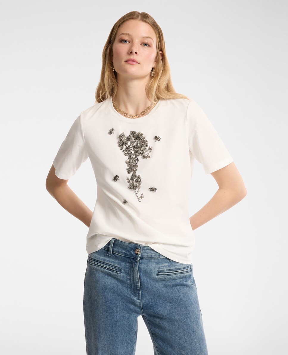 Camiseta de mujer con bordado floral y lentejuelas · Elena Miró