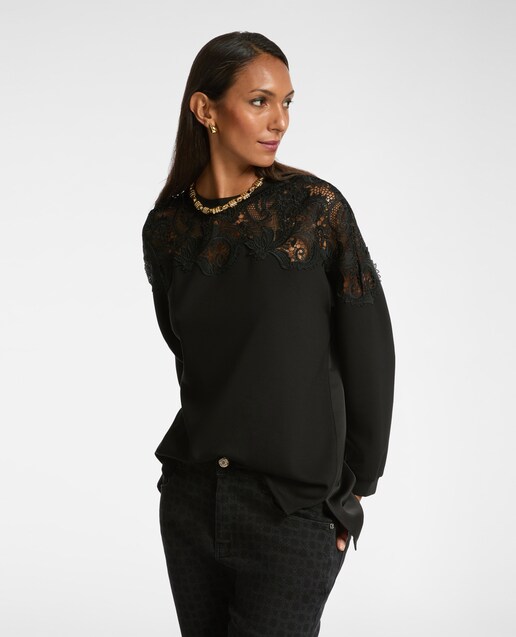 Imagen 0 de Sudadera de mujer con encaje y cuello redondo
