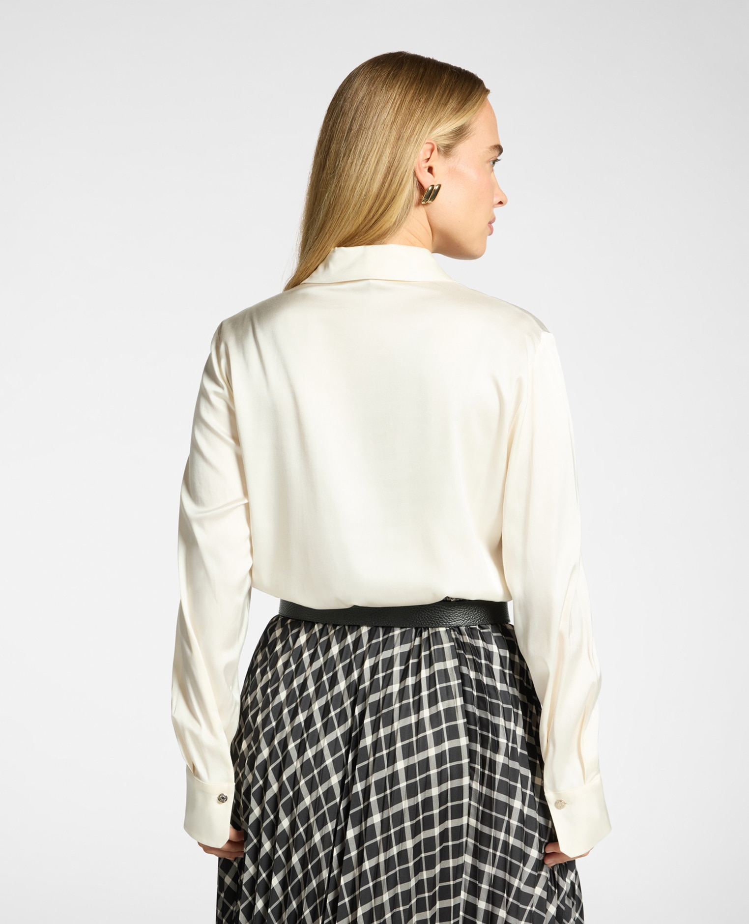 Camisa de mujer en raso stretch cuello botones a tono - Elena Miró - Blanco Blanco-2