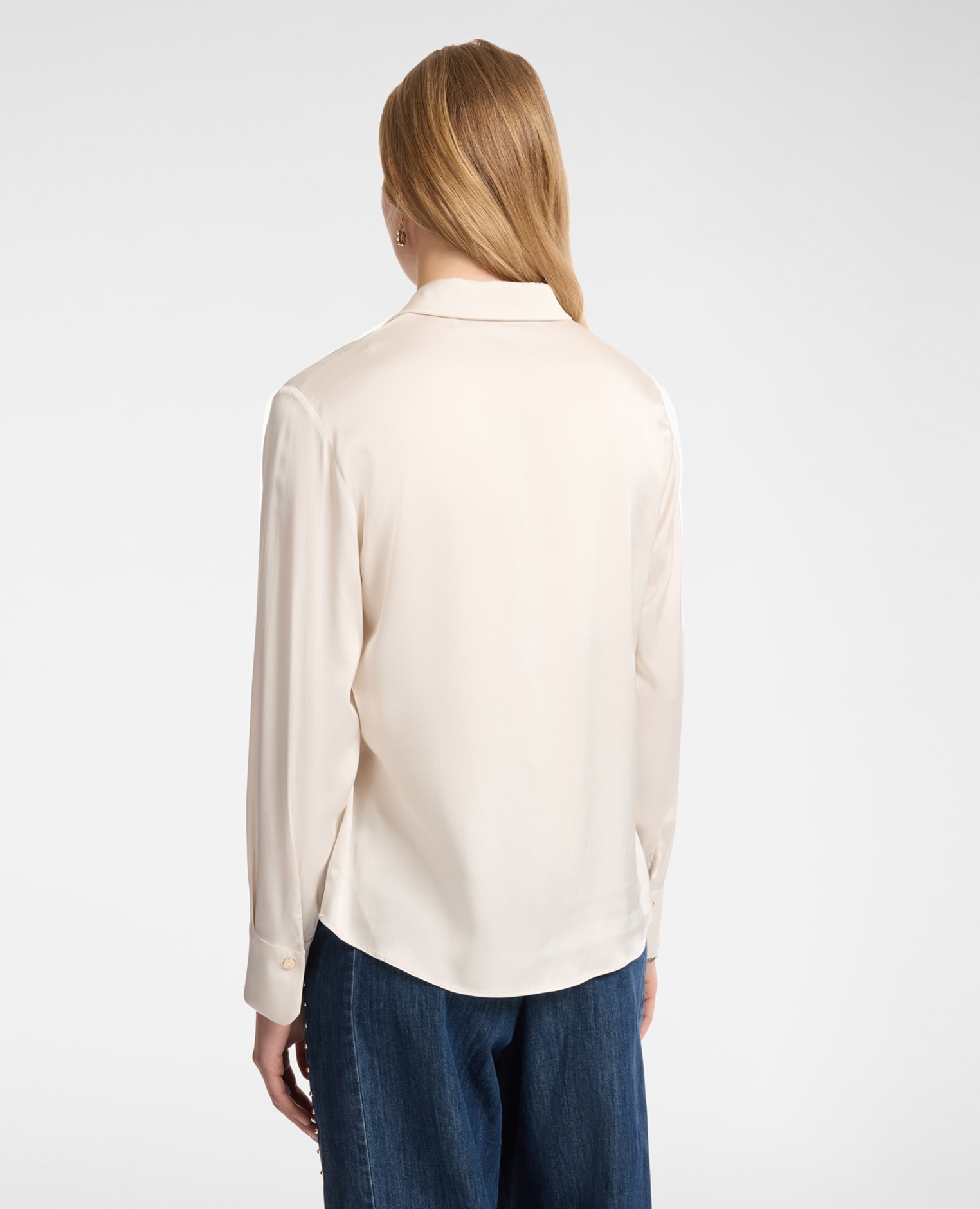 Camisa de mujer en raso stretch cuello botones a tono - Elena Miró - Beige Beige-2
